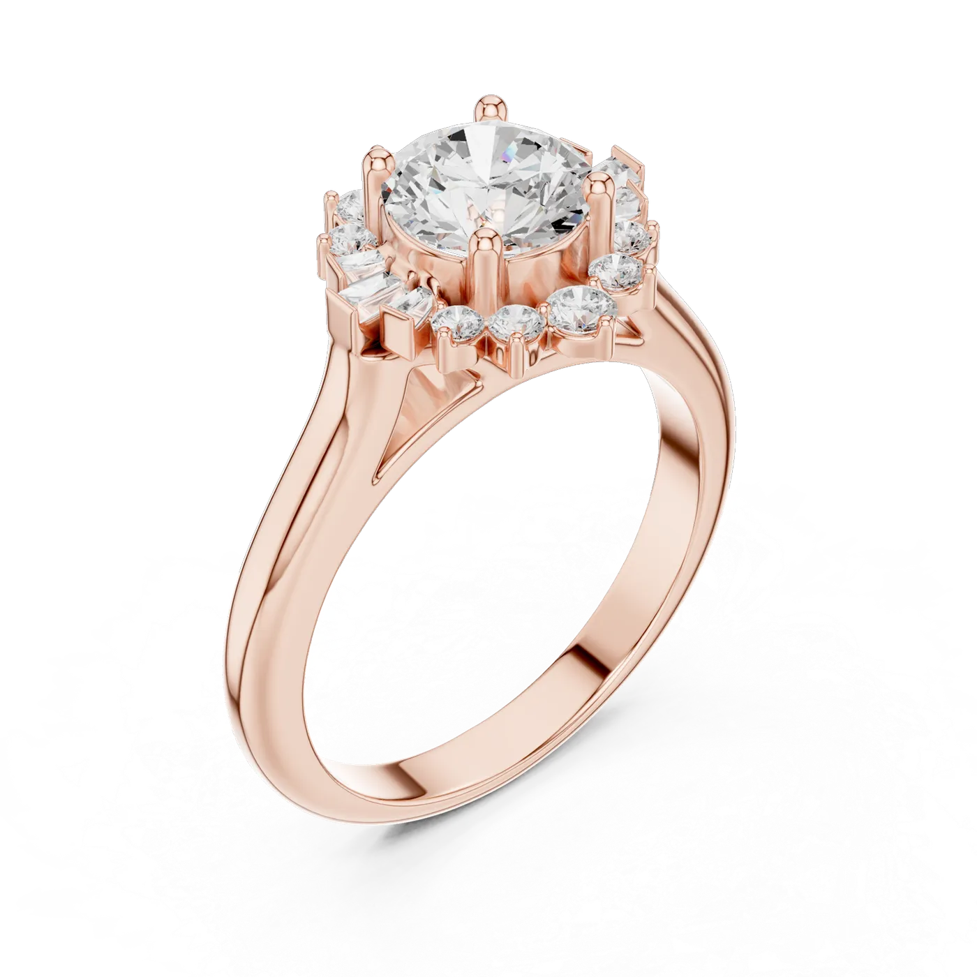 Bague de fiançailles Marguerite 0,98 ct en or rose 18 carats, diamant rond, vue 2