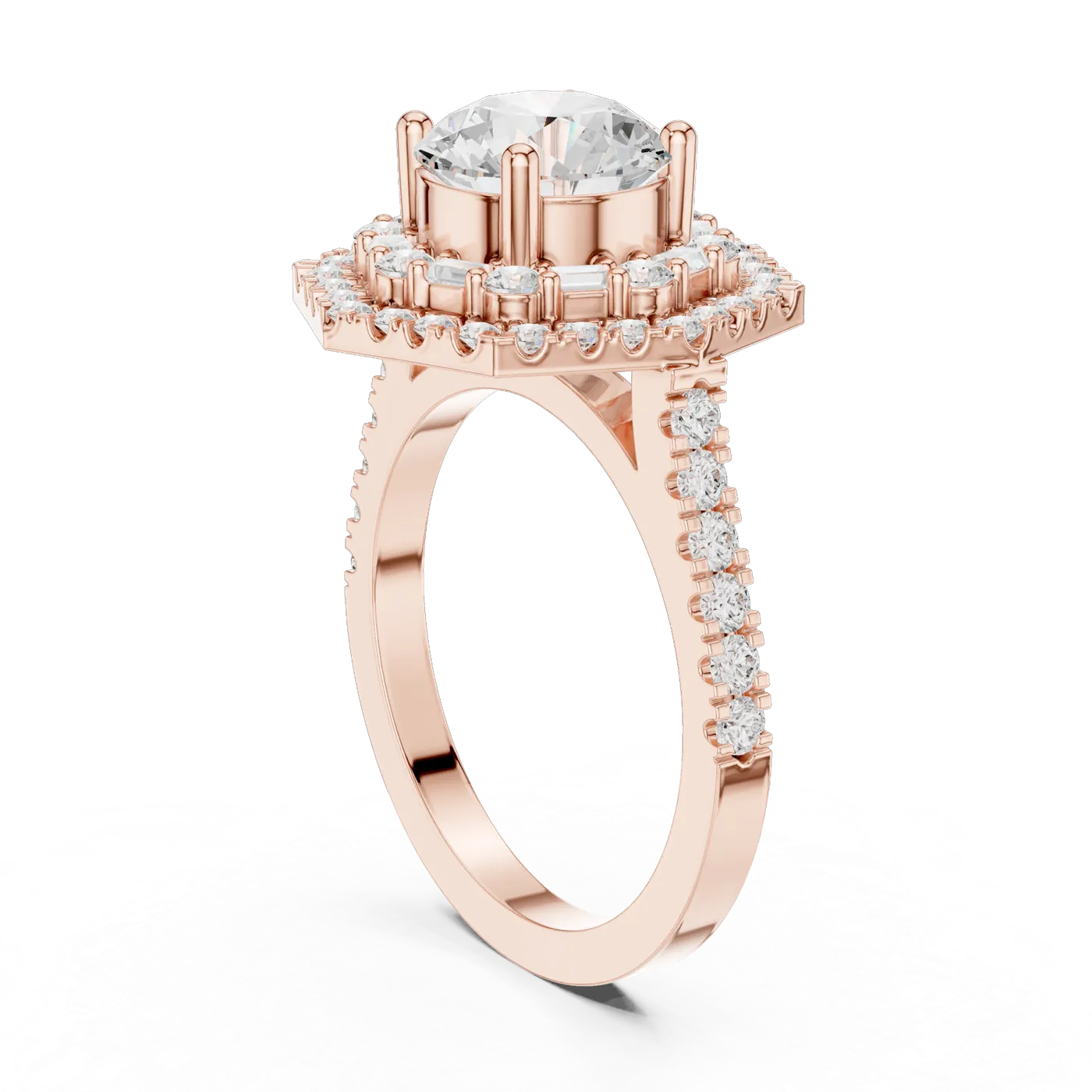 Bague de fiançailles Marguerite 1,52 ct en or rose 18 carats, diamant rond, vue 1