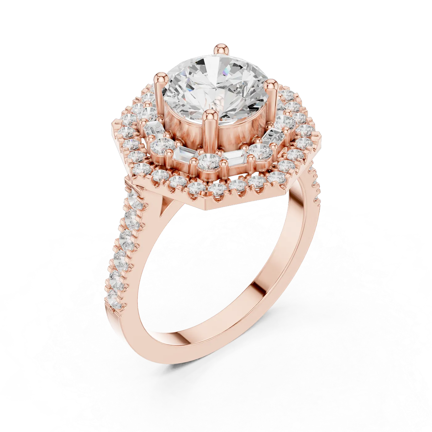 Bague de fiançailles Marguerite 1,52 ct en or rose 18 carats, diamant rond, vue 2