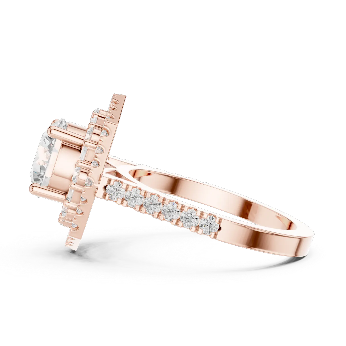 Bague de fiançailles Marguerite 1,52 ct en or rose 18 carats, diamant rond, vue 3