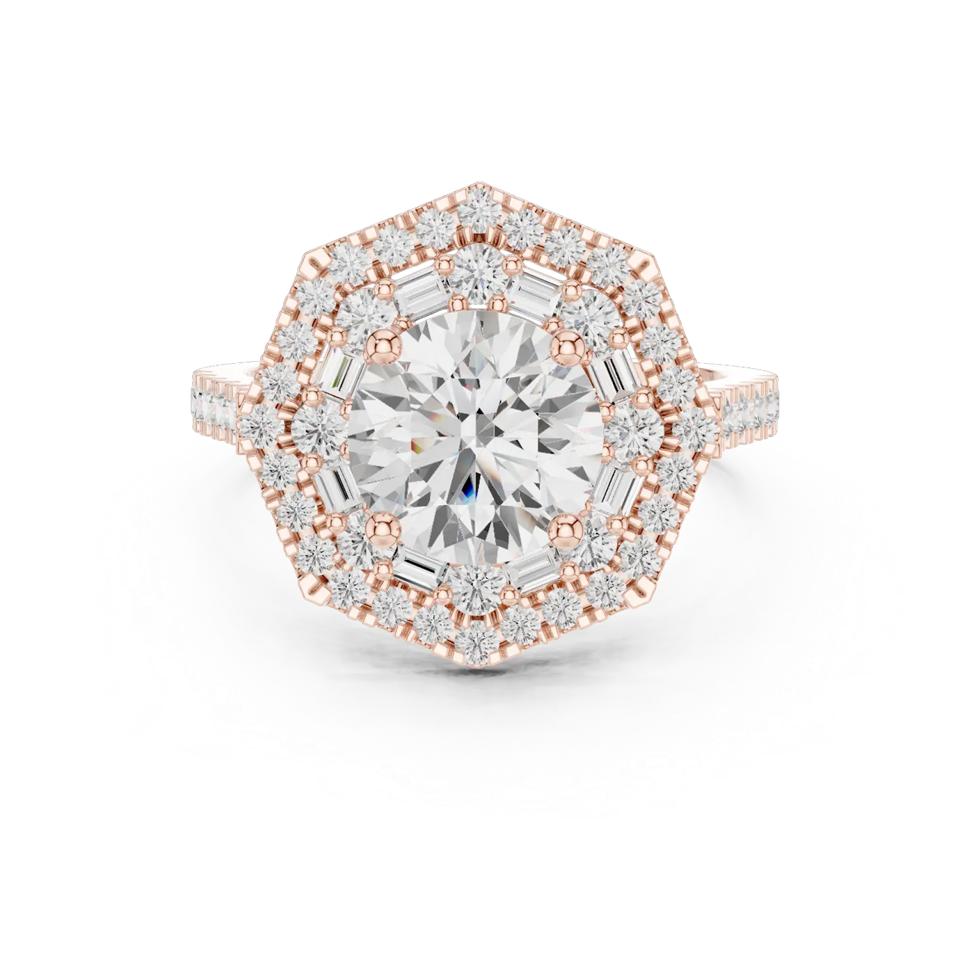 Bague de fiançailles Marguerite 1,52 ct en or rose 18 carats, diamant rond, vue 4