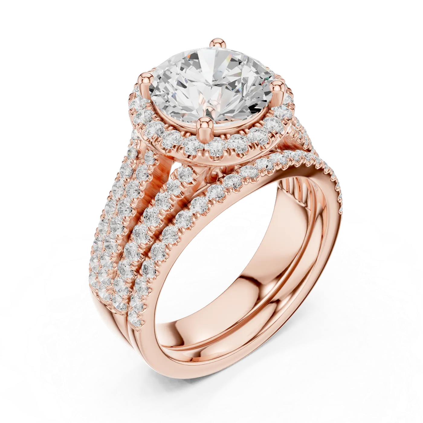 Bague de fiançailles Marguerite 2,47 ct en or rose 18 carats, diamant rond, vue 2