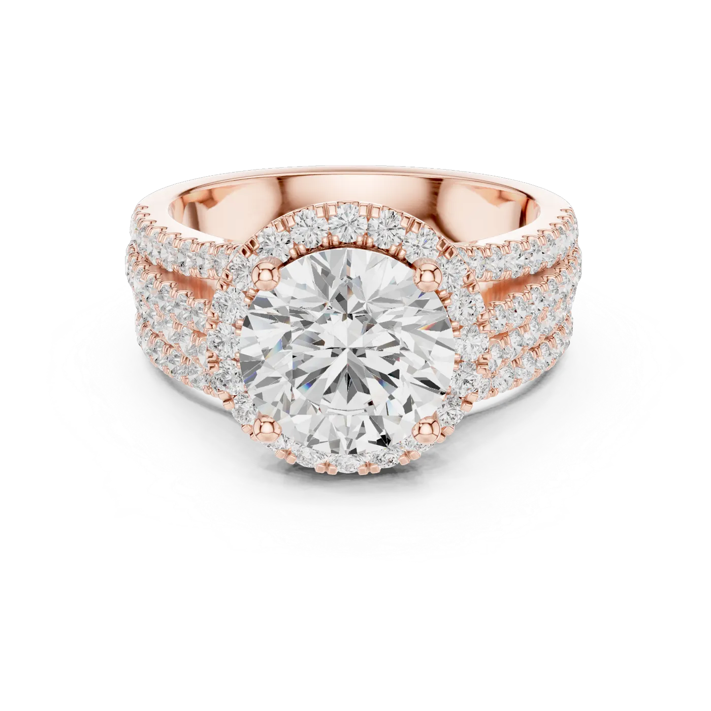 Bague de fiançailles Marguerite 2,47 ct en or rose 18 carats, diamant rond, vue 4
