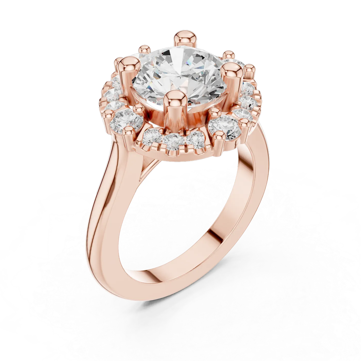 Bague de fiançailles Marguerite 3,11 ct en or rose 18 carats, diamant rond, vue 2