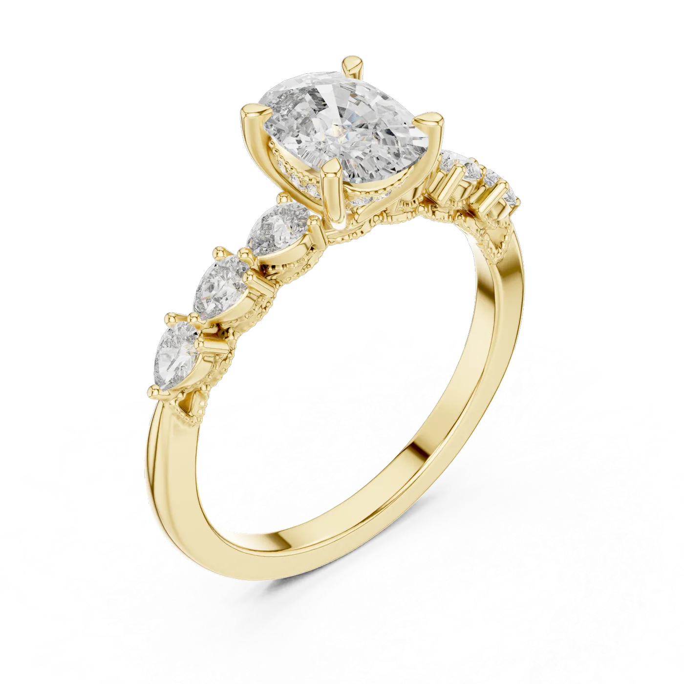Bague de fiançailles Pivoine 1,06 ct en or jaune 18 carats, diamant coussin, vue 2