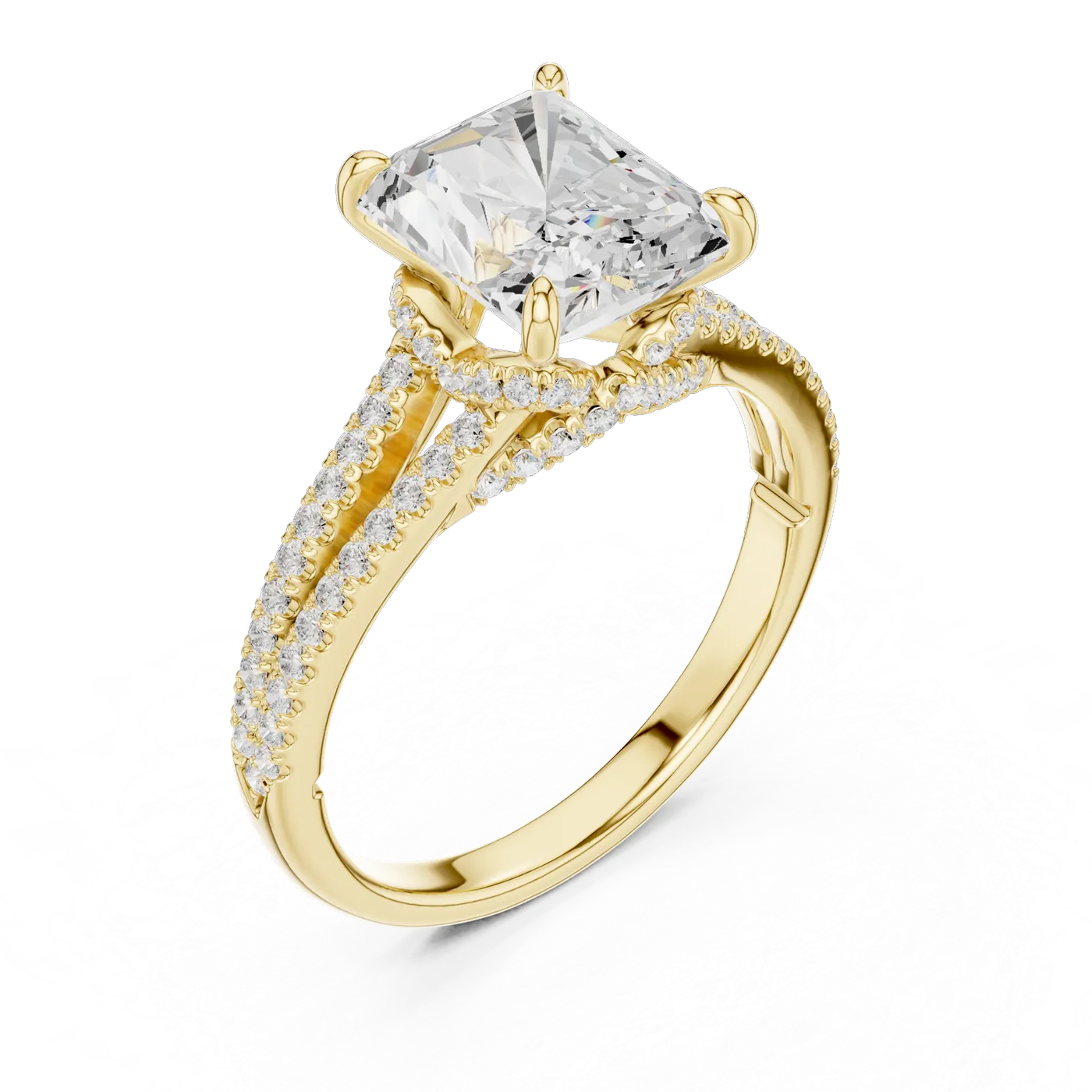 Bague de fiançailles Pivoine 5,86 ct en or jaune 18 carats, diamant coussin, vue 2