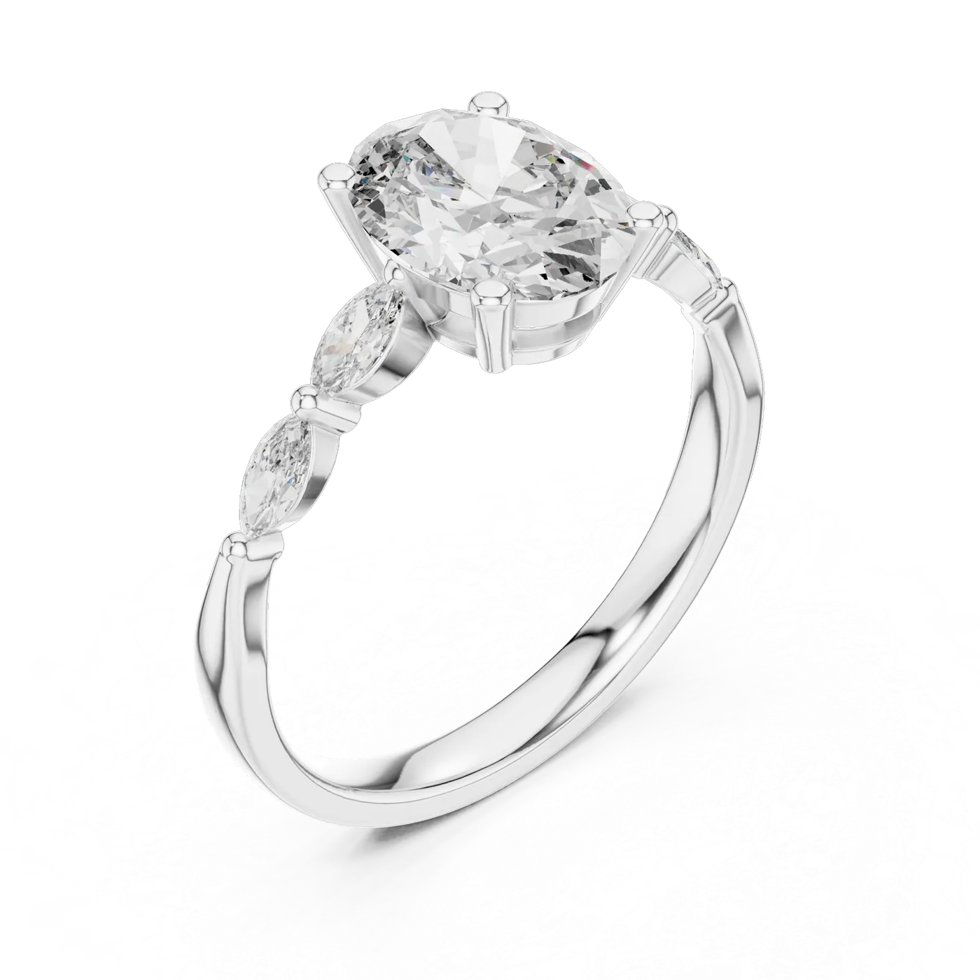Bague de fiançailles Magnolia 1,28 ct en or blanc 18 carats, diamant ovale, vue 2