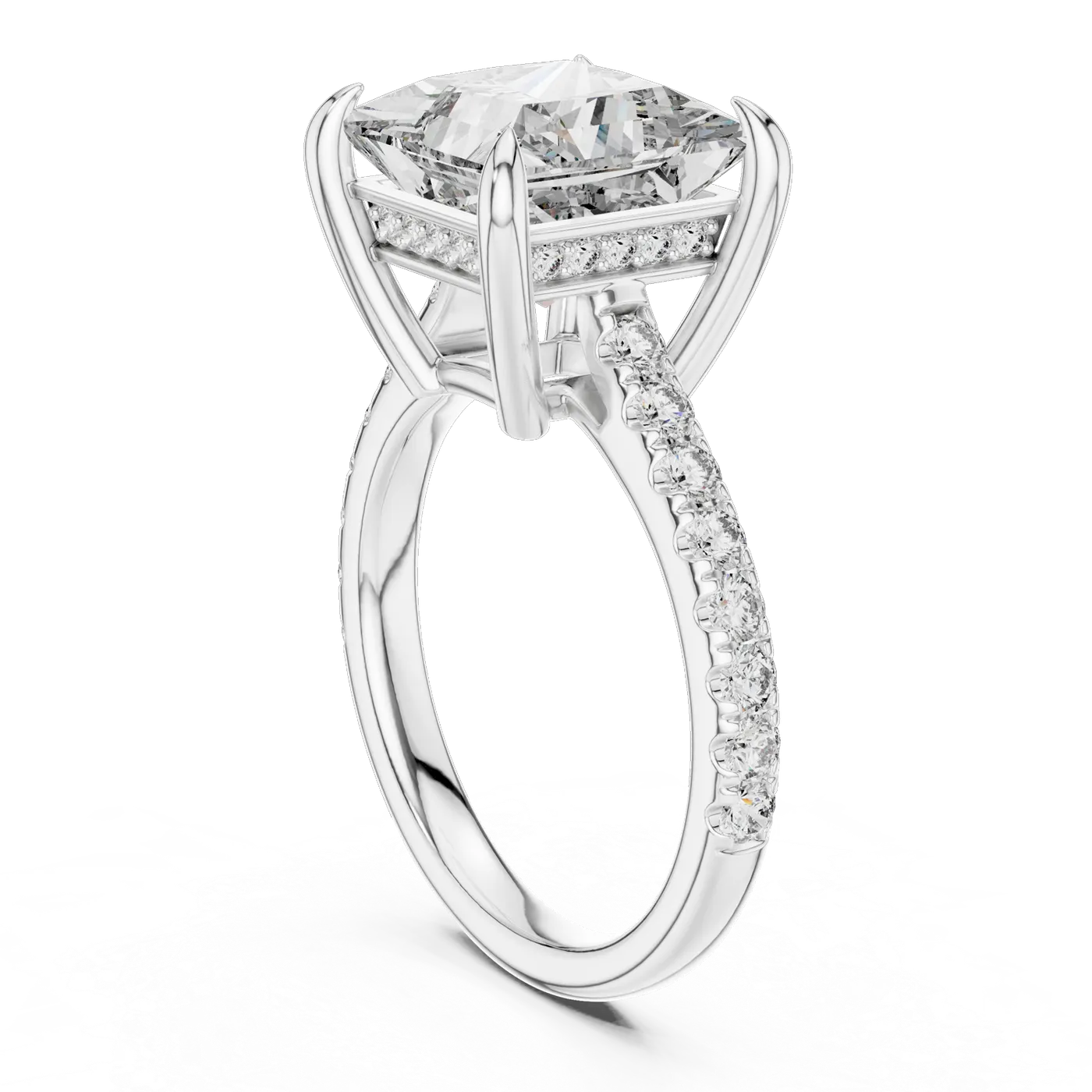 Bague de fiançailles Camélia 4,04 ct en or blanc 18 carats, diamant princesse, vue 1