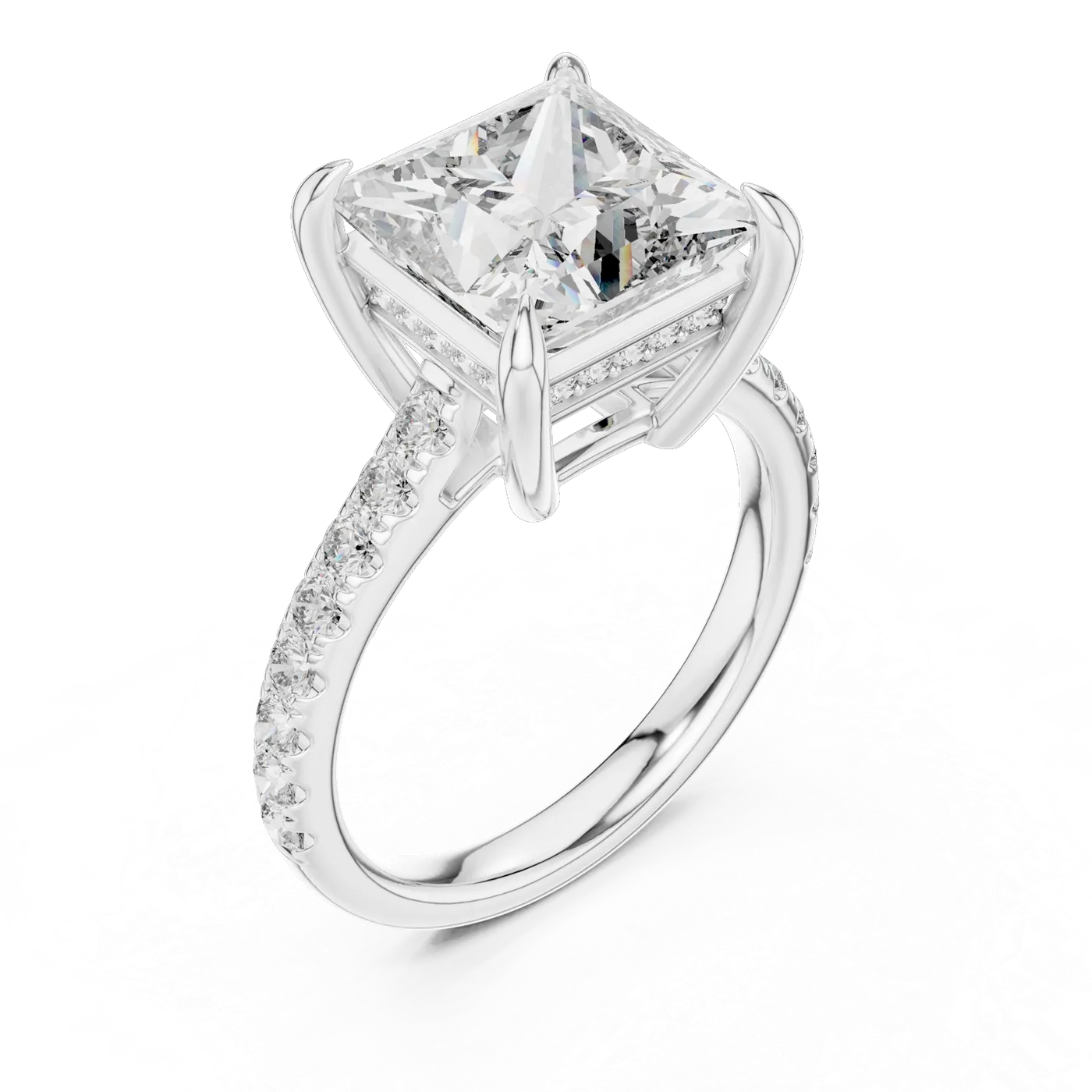 Bague de fiançailles Camélia 4,04 ct en or blanc 18 carats, diamant princesse, vue 2