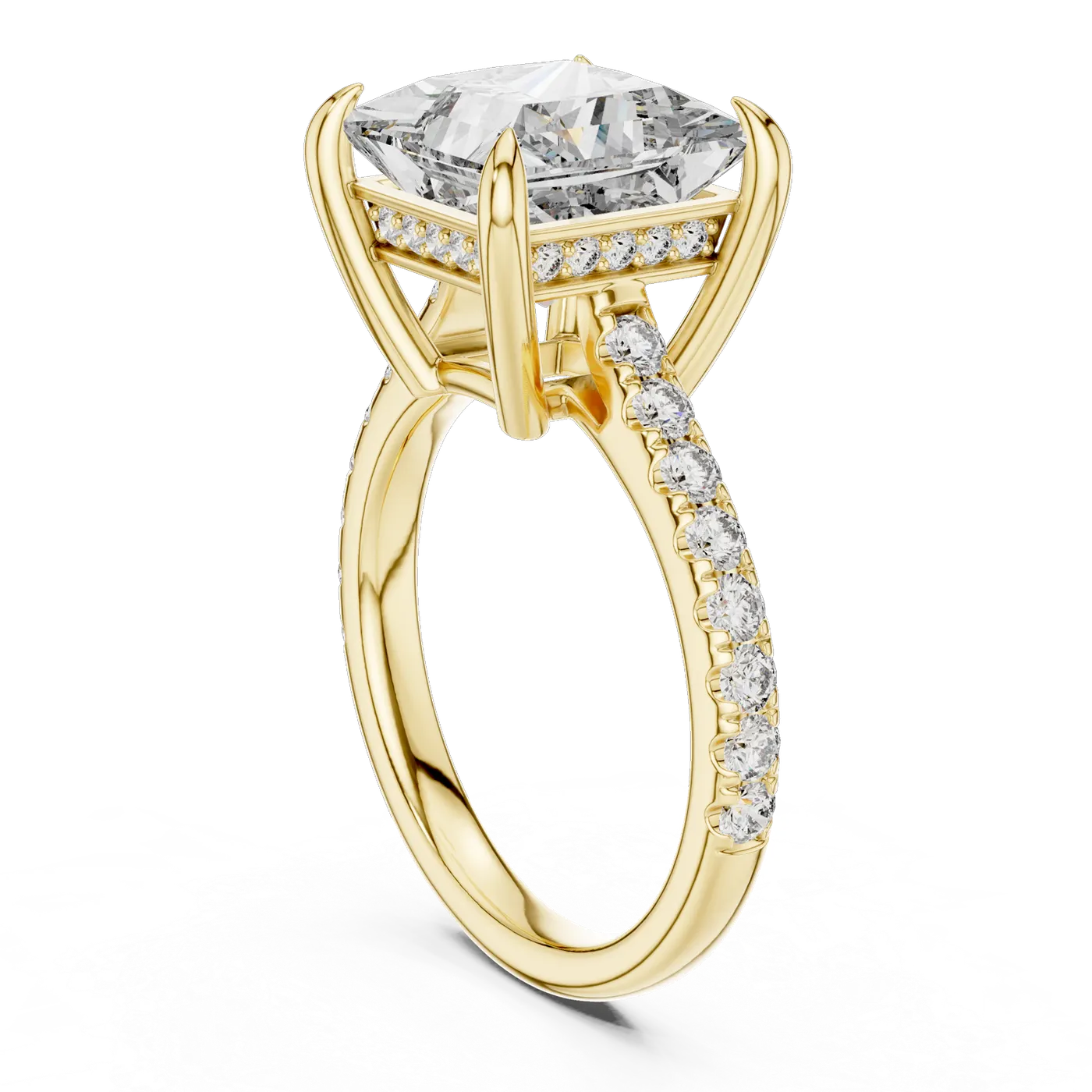 Bague de fiançailles Camélia 4,04 ct en or jaune 18 carats, diamant princesse, vue 1