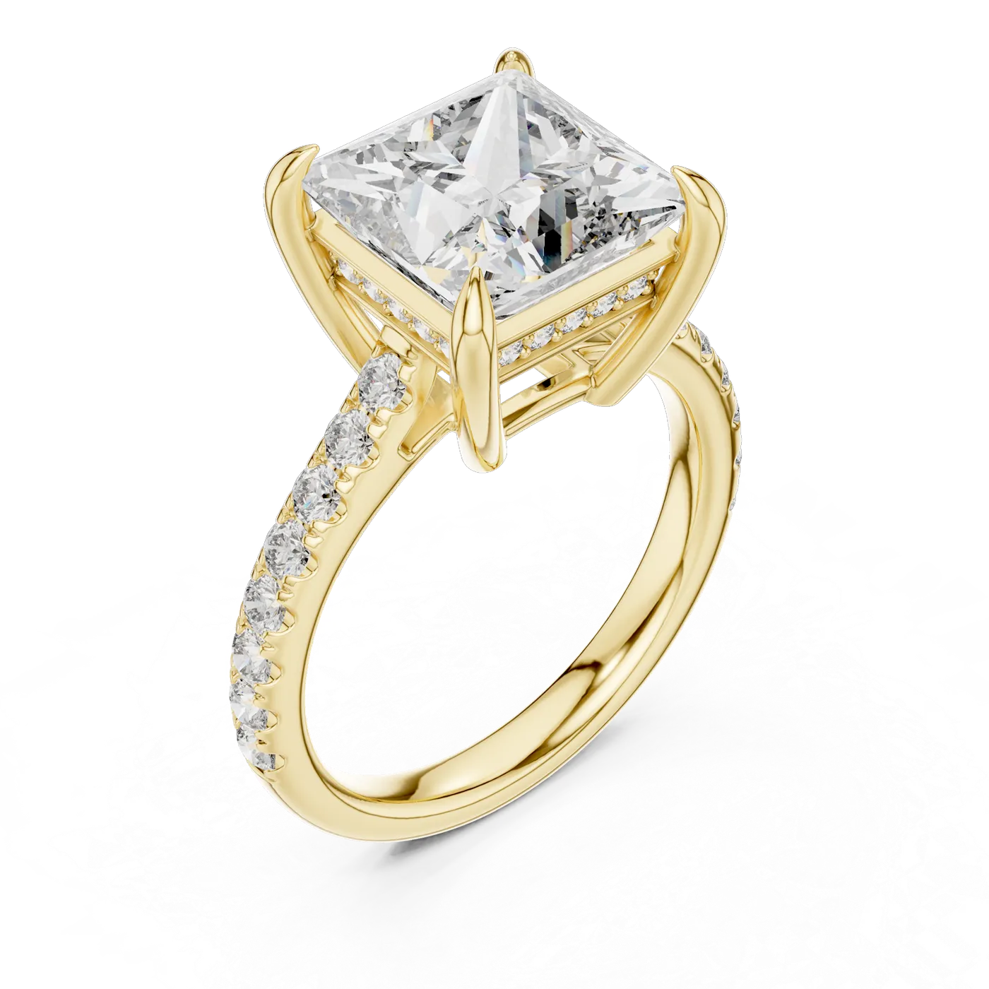 Bague de fiançailles Camélia 4,04 ct en or jaune 18 carats, diamant princesse, vue 2