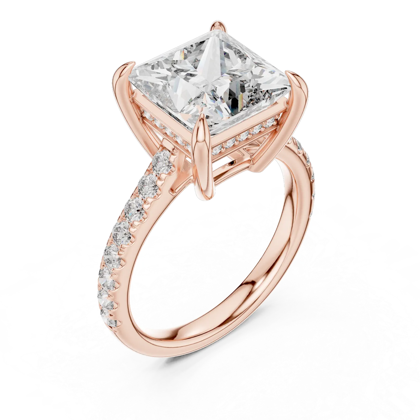 Bague de fiançailles Camélia 4,04 ct en or rose 18 carats, diamant princesse, vue 2