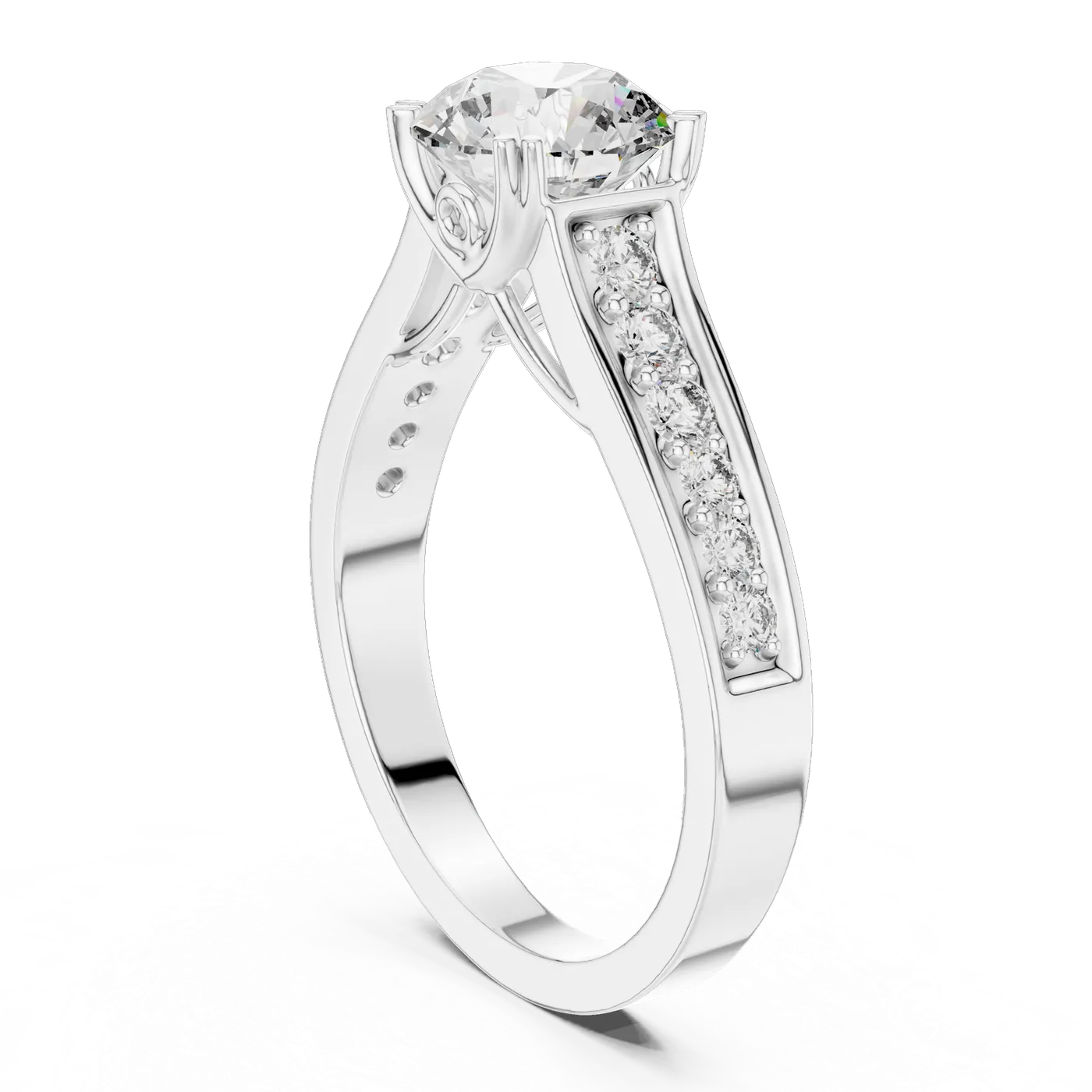 Bague de fiançailles Marguerite 1,35 ct en or blanc 18 carats, diamant rond, vue 1