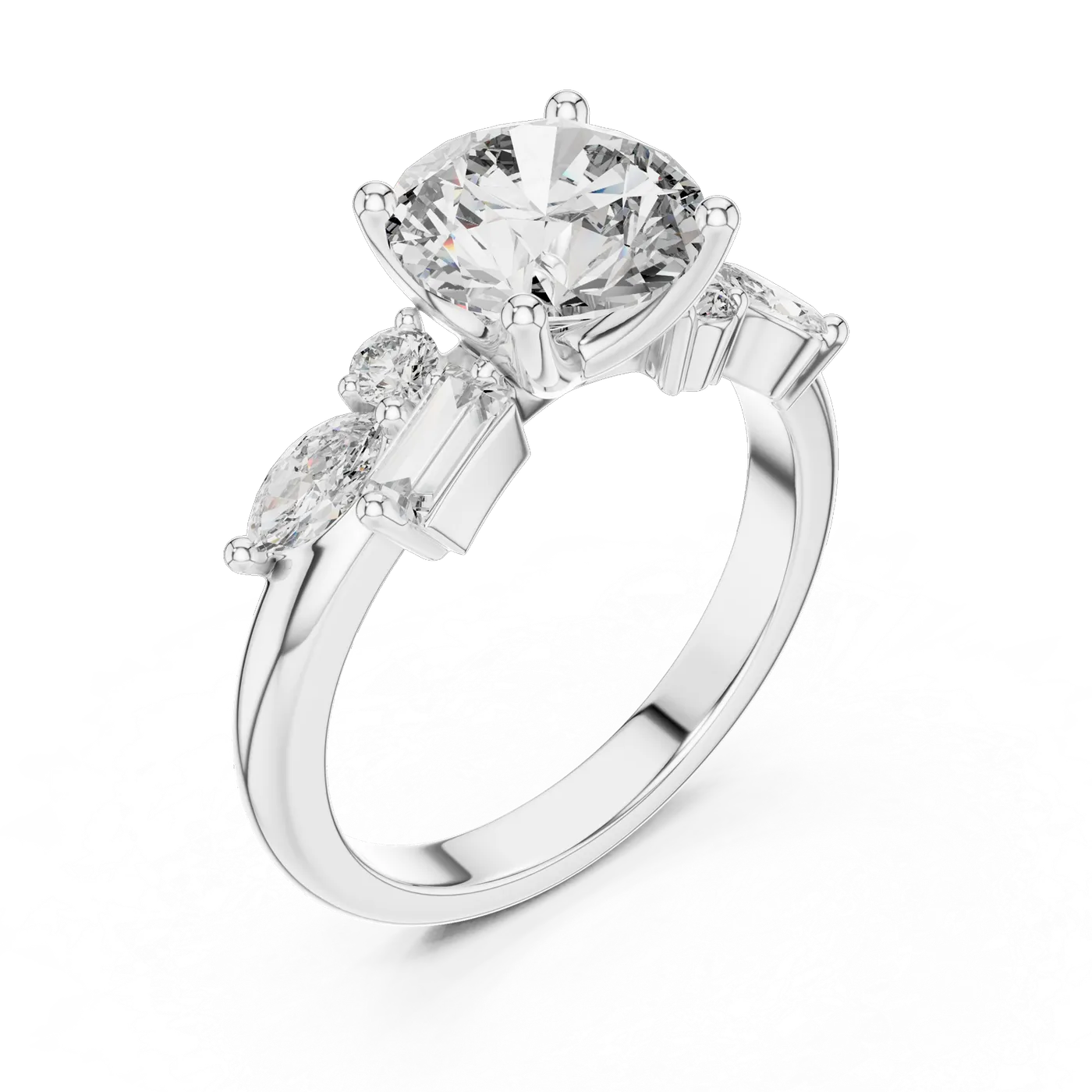 Bague de fiançailles Marguerite 2,07 ct en or blanc 18 carats, diamant rond, vue 4