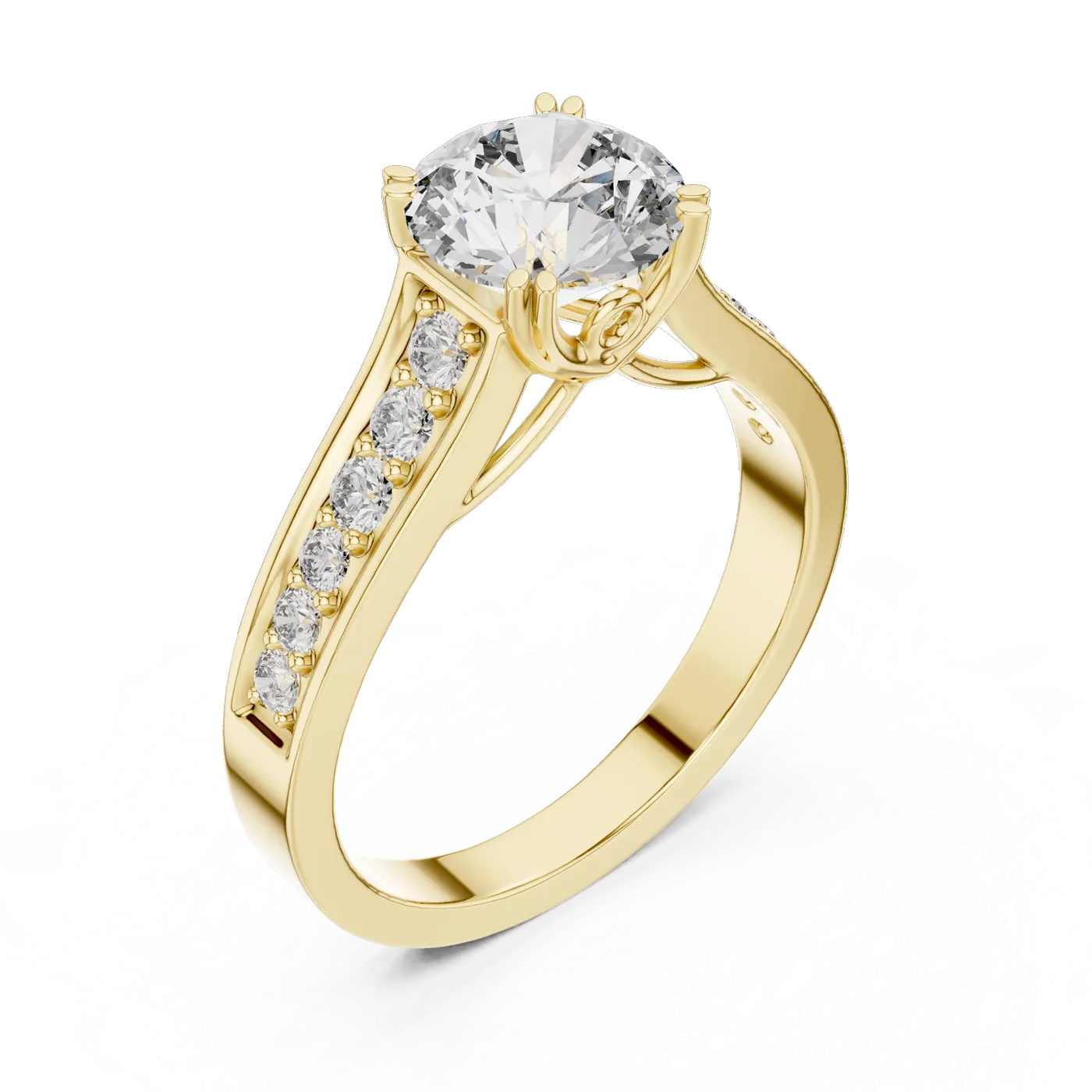 Bague de fiançailles Marguerite 1,35 ct en or jaune 18 carats, diamant rond, vue 2