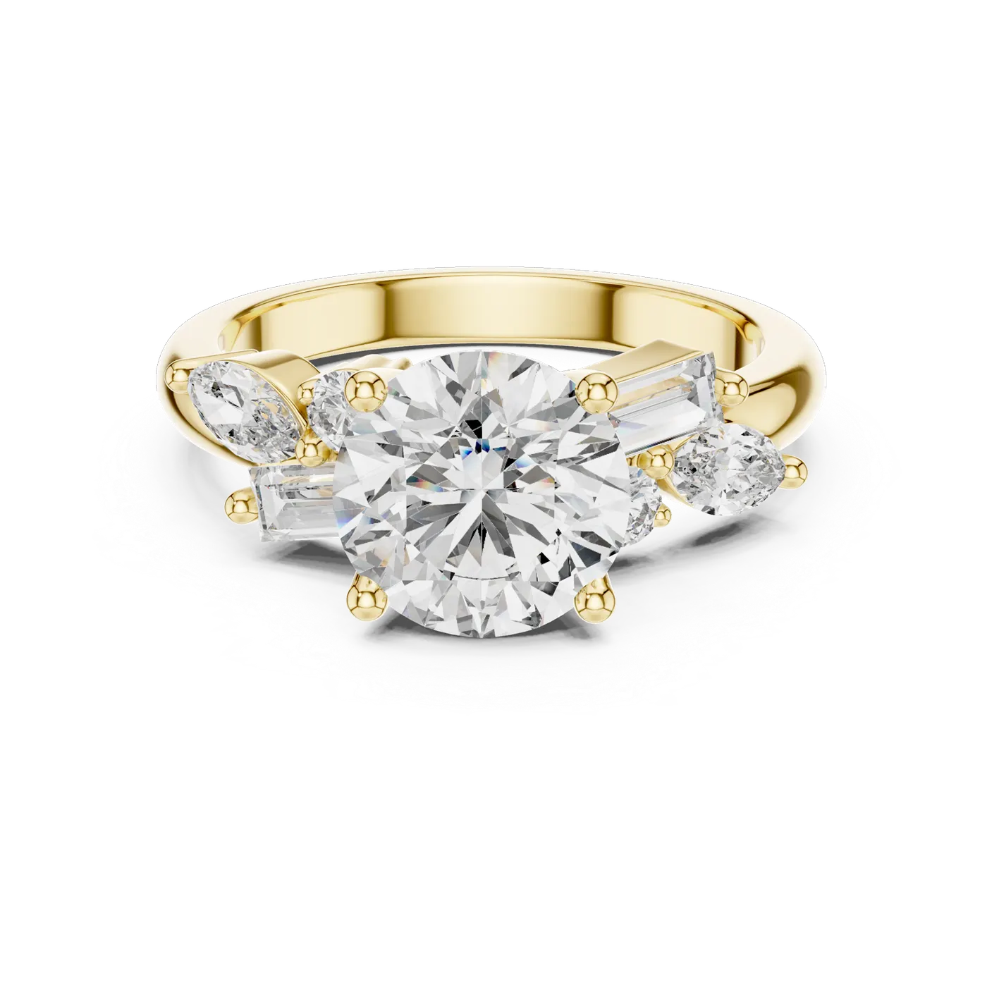 Bague de fiançailles Marguerite 2,07 ct en or jaune 18 carats, diamant rond, vue 2