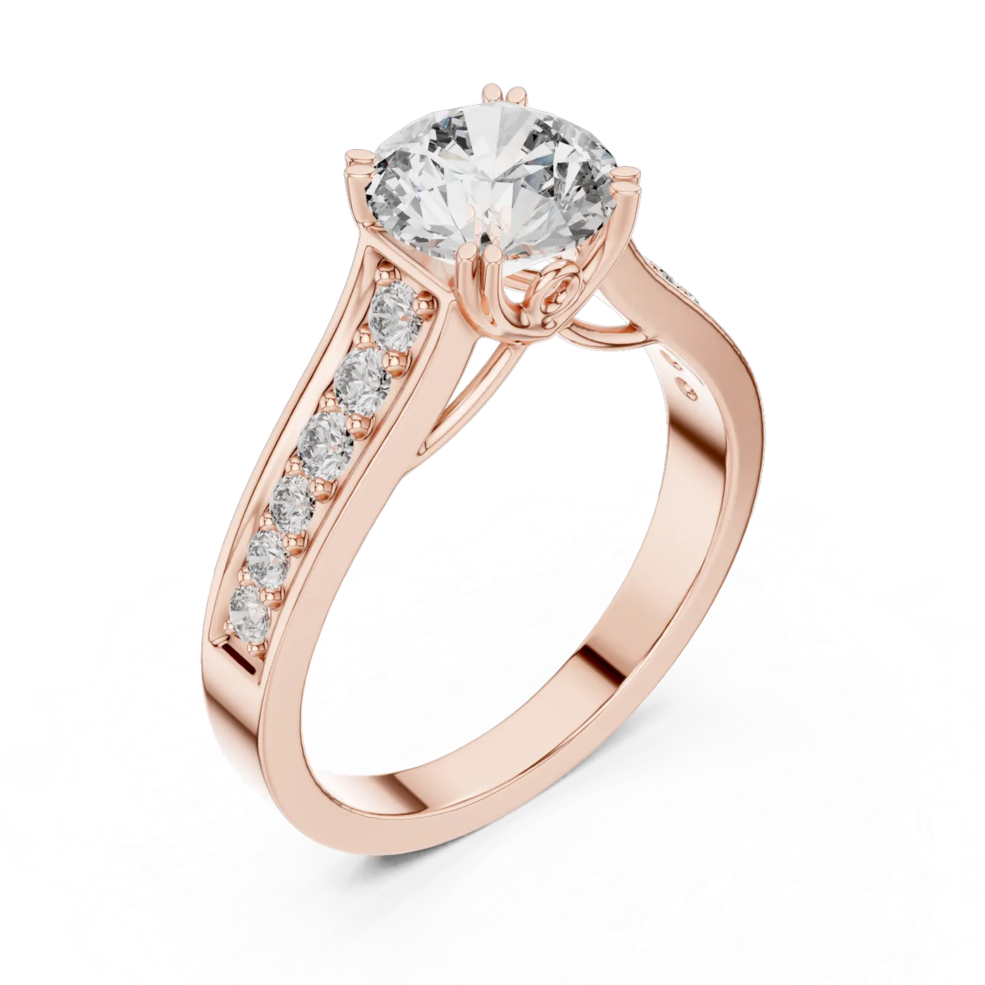 Bague de fiançailles Marguerite 1,35 ct en or rose 18 carats, diamant rond, vue 2