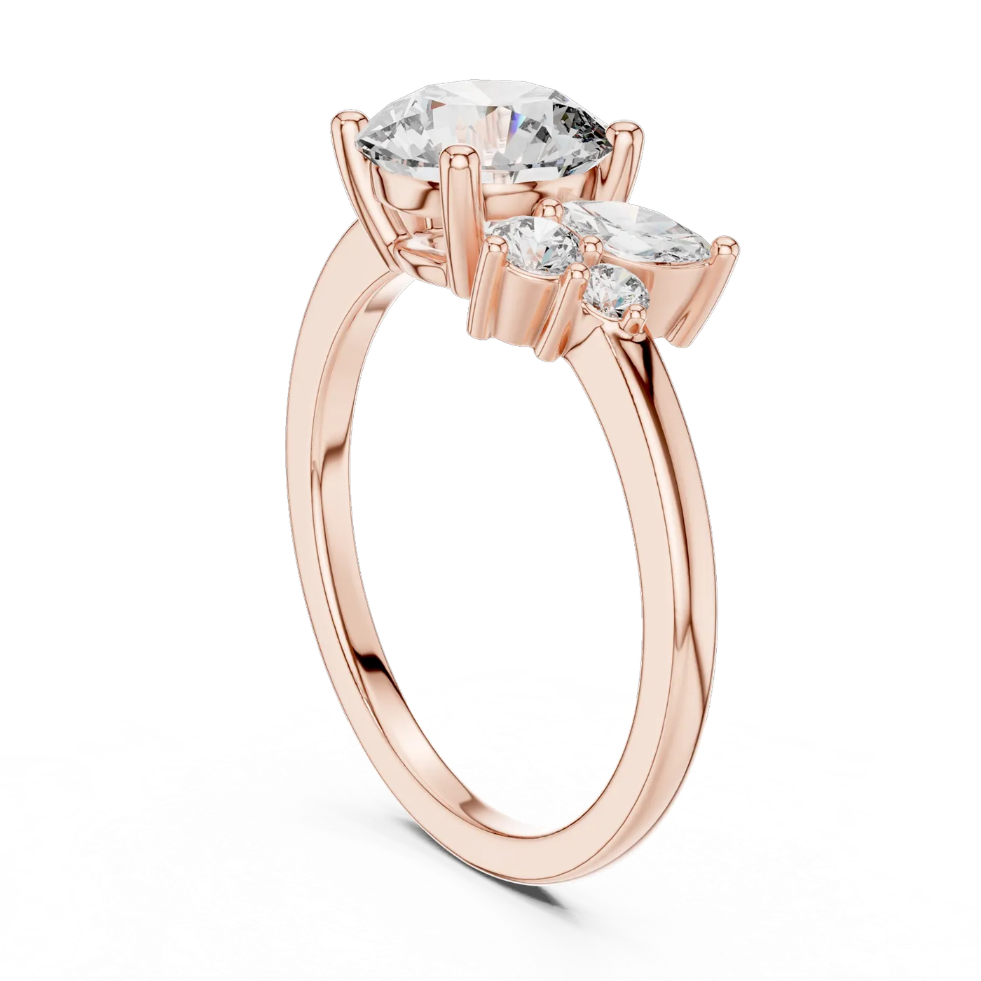 Bague de fiançailles Marguerite 1,46 ct en or rose 18 carats, diamant rond, vue 1