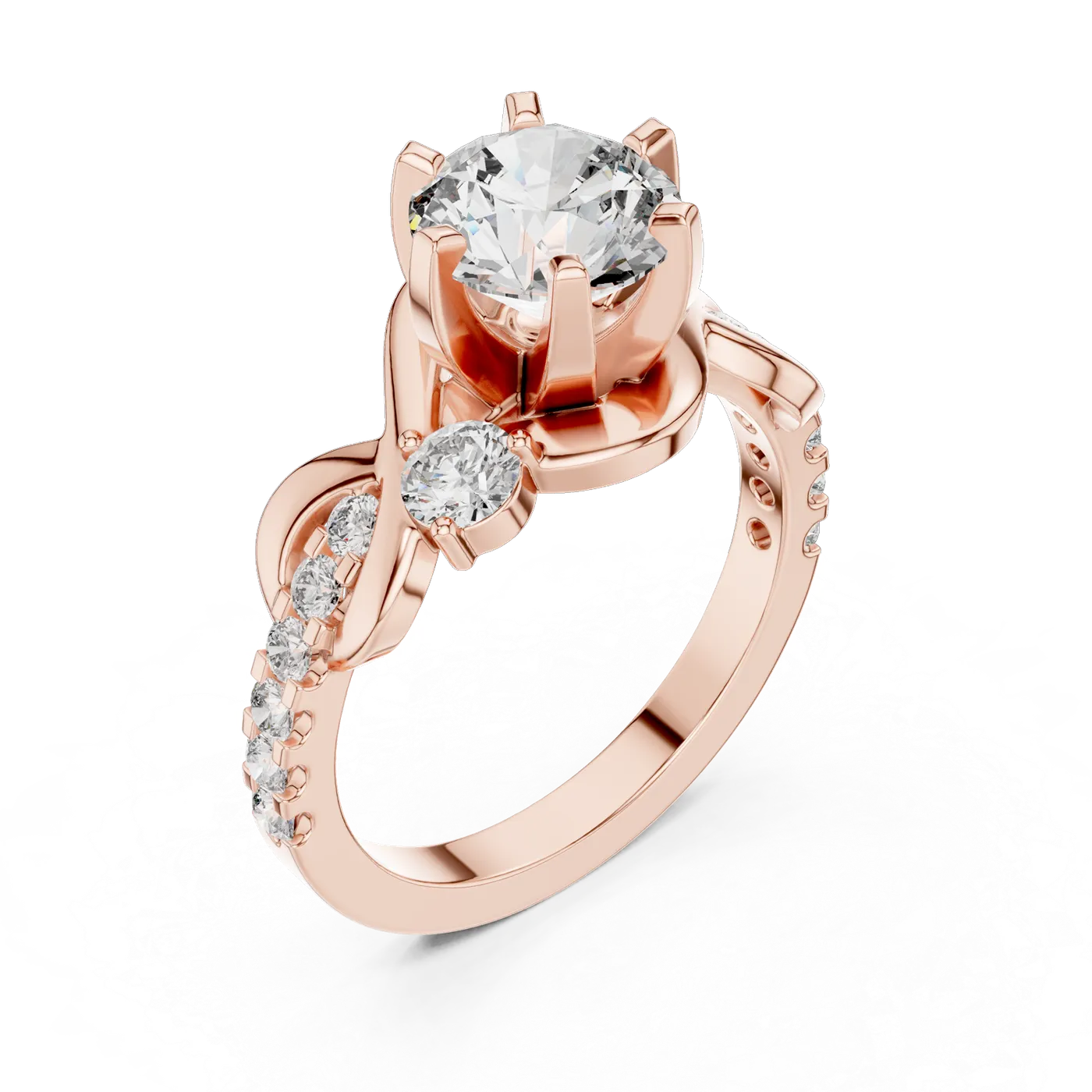 Bague de fiançailles Marguerite 1,46 ct n°3 en or rose 18 carats, diamant rond, vue 2