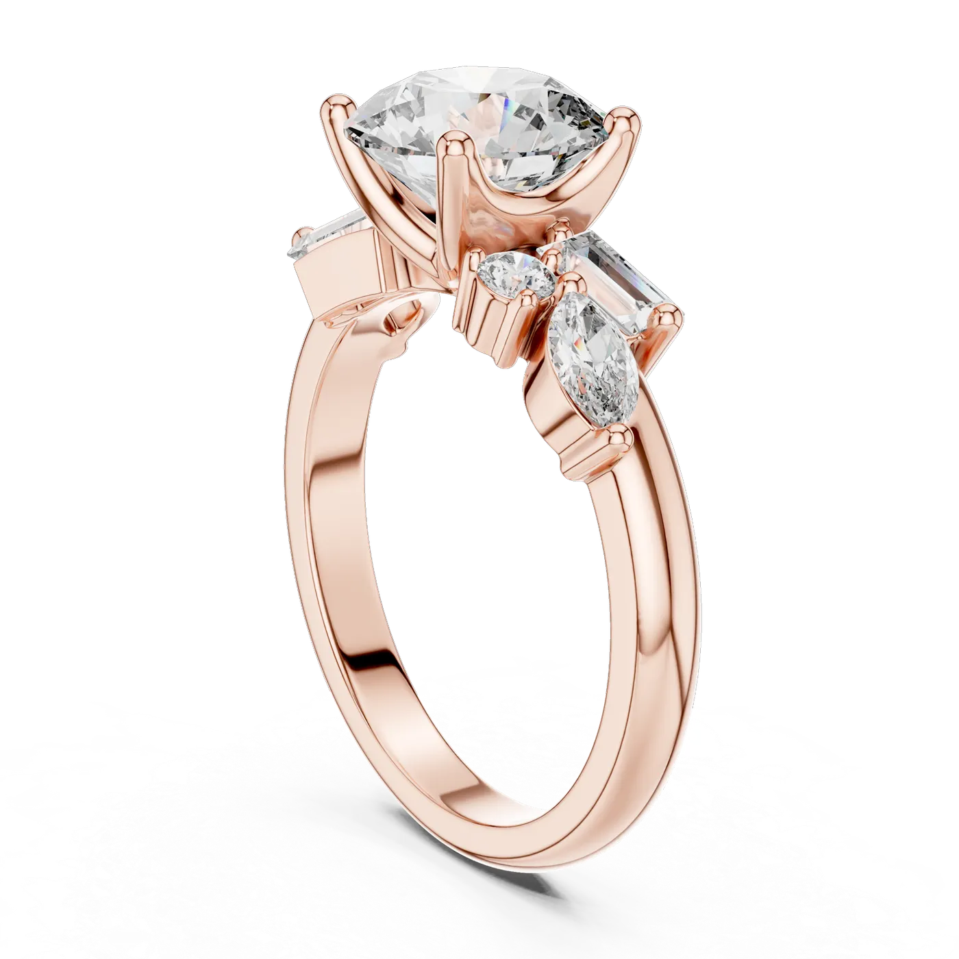 Bague de fiançailles Marguerite 2,07 ct en or rose 18 carats, diamant rond, vue 3