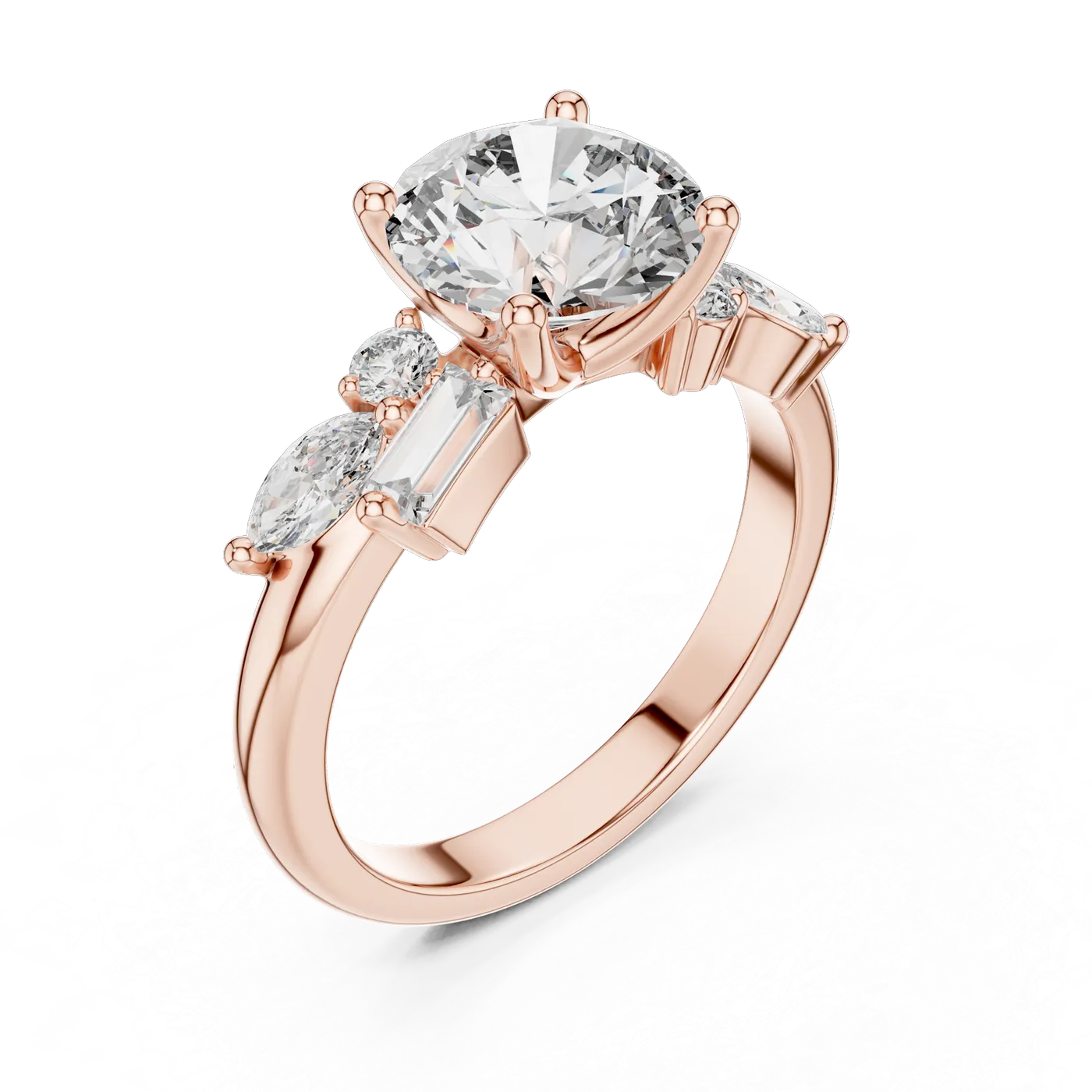 Bague de fiançailles Marguerite 2,07 ct en or rose 18 carats, diamant rond, vue 4