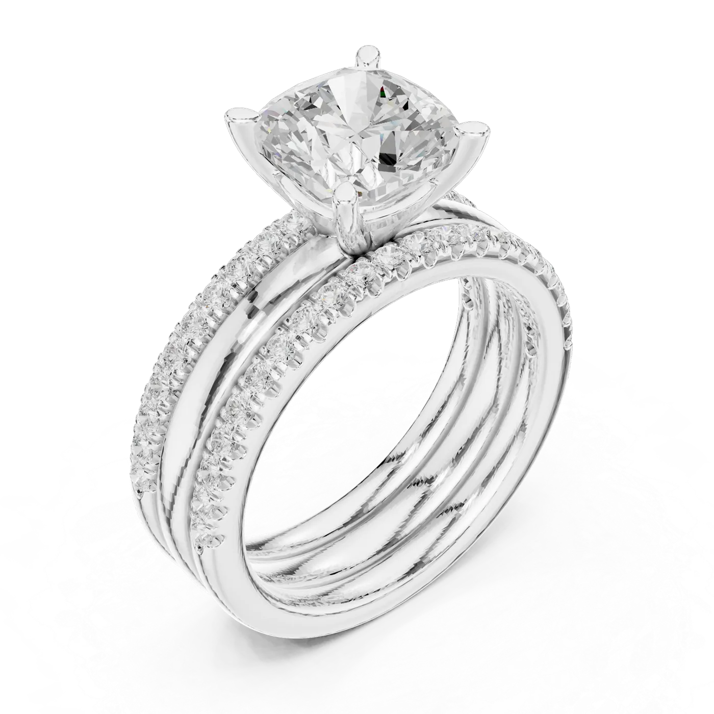 Bague de fiançailles Pivoine 3,45 ct en or blanc 18 carats, diamant coussin, vue 2