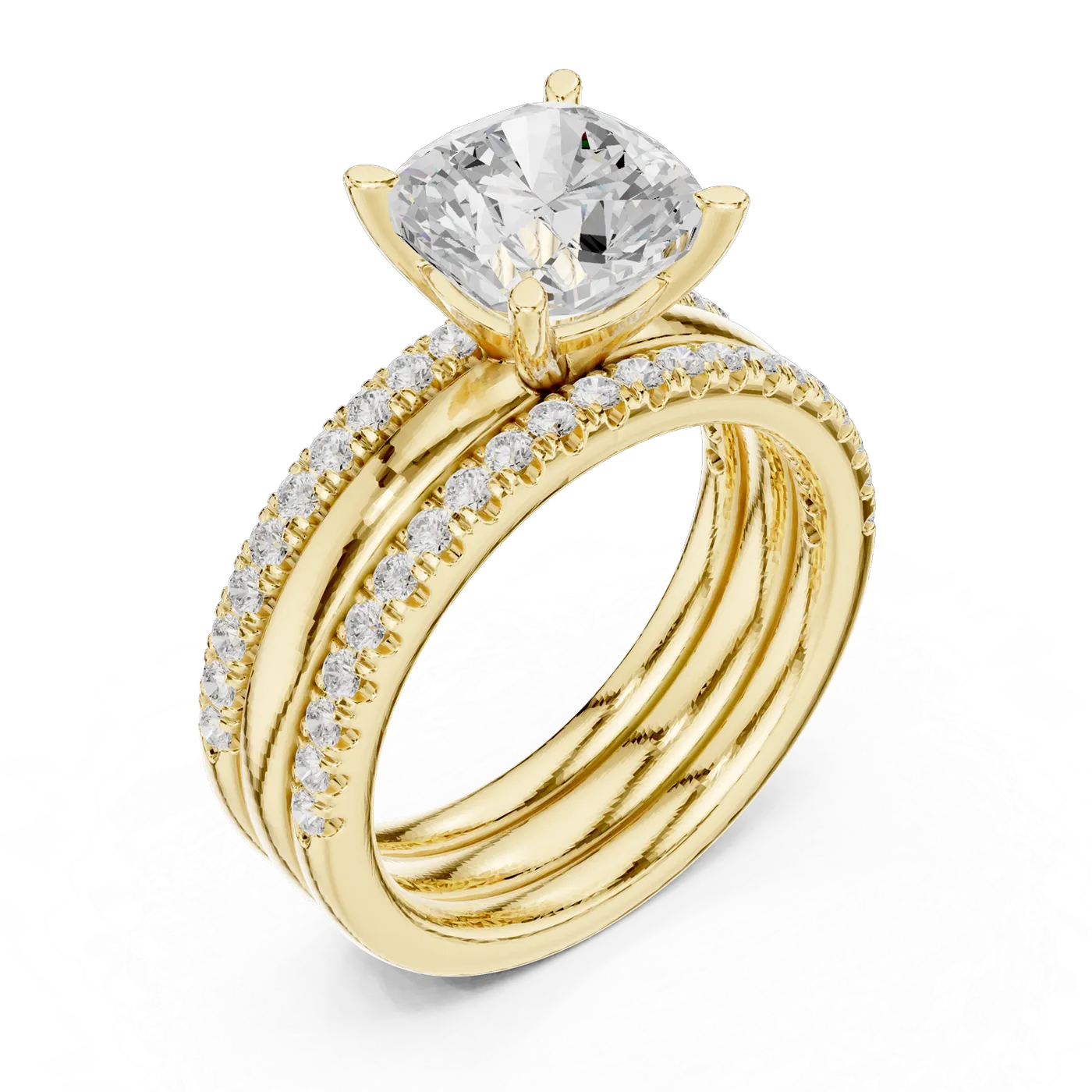 Bague de fiançailles Pivoine 3,45 ct en or jaune 18 carats, diamant coussin, vue 2