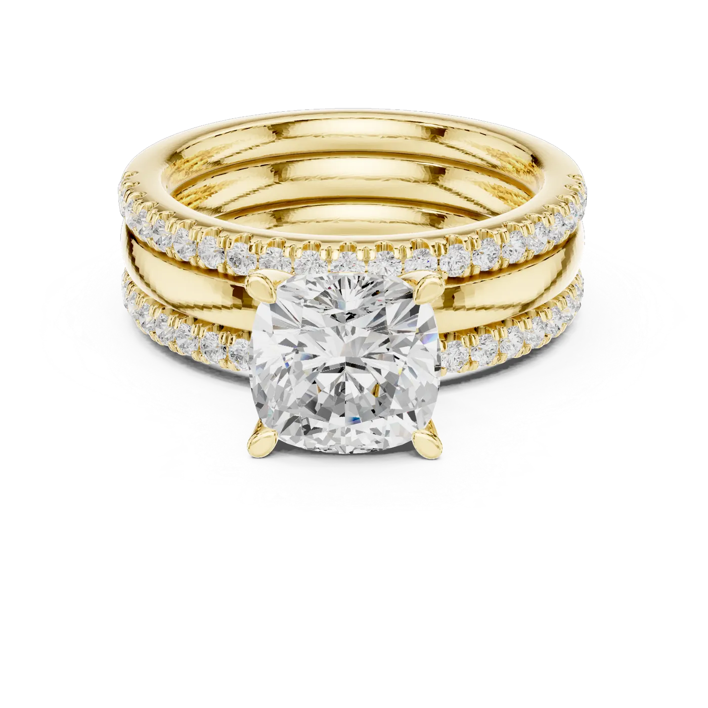 Bague de fiançailles Pivoine 3,45 ct en or jaune 18 carats, diamant coussin, vue 4