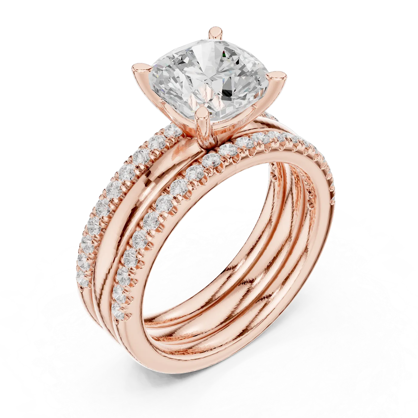 Bague de fiançailles Pivoine 3,45 ct en or rose 18 carats, diamant coussin, vue 2