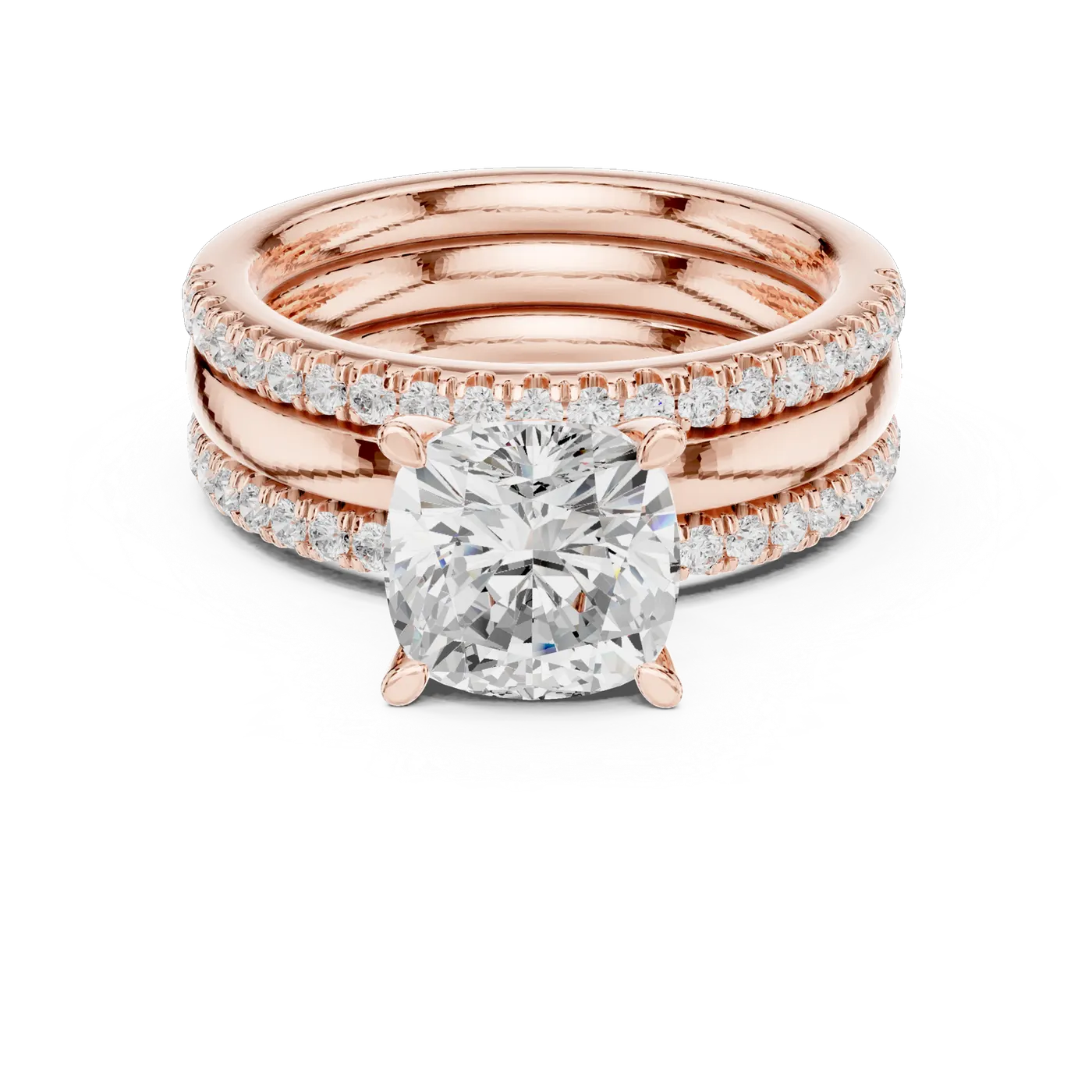 Bague de fiançailles Pivoine 3,45 ct en or rose 18 carats, diamant coussin, vue 4