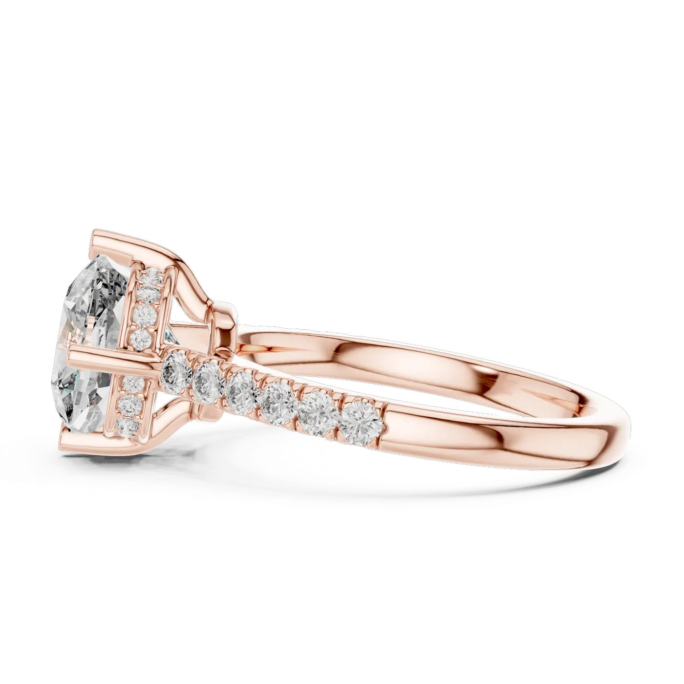 Bague de fiançailles Pivoine 4,15 ct en or rose 18 carats, diamant coussin, vue 3