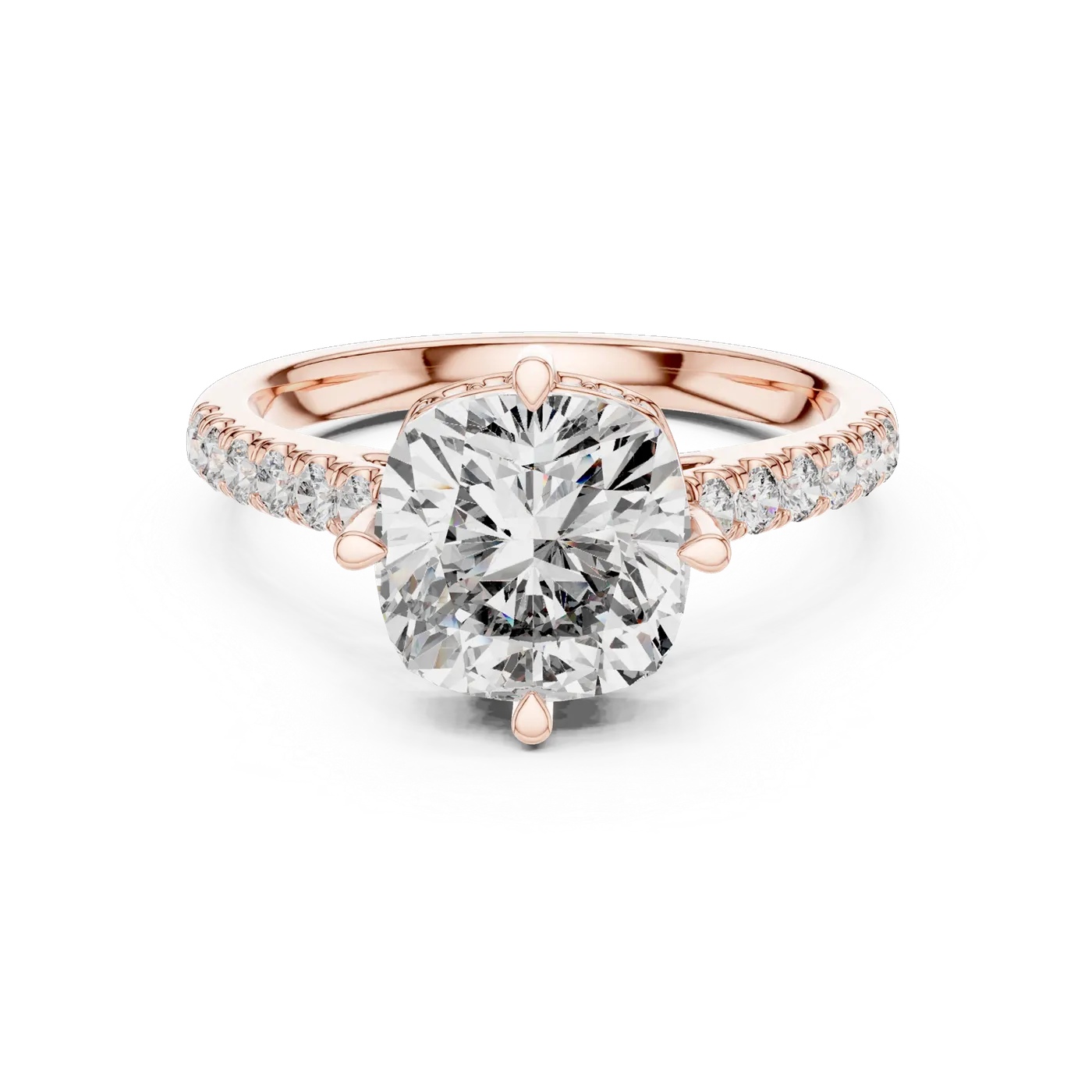 Bague de fiançailles Pivoine 4,15 ct en or rose 18 carats, diamant coussin, vue 4