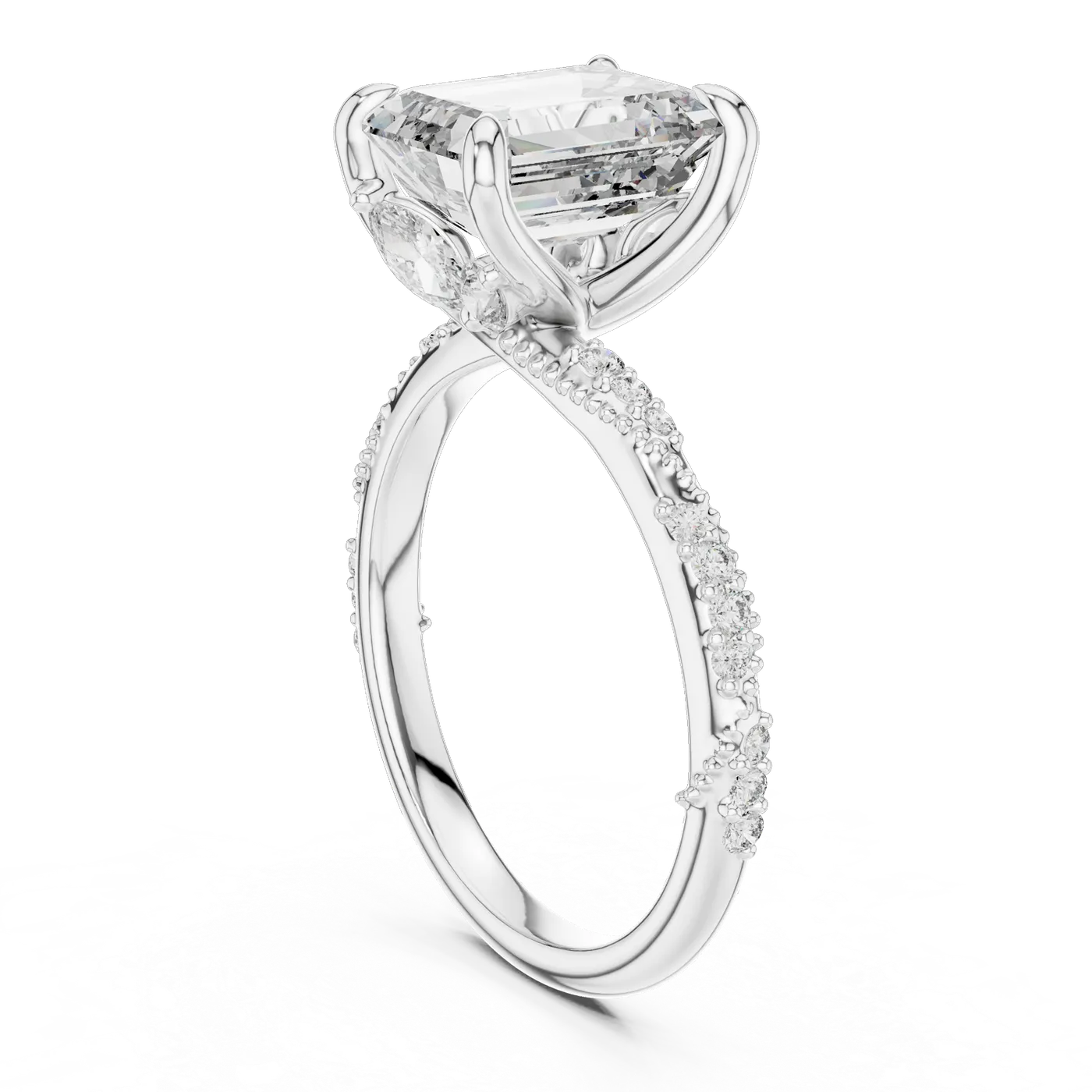 Bague de fiançailles Iris 1,75 ct en or blanc 18 carats, diamant taille émeraude, vue 1