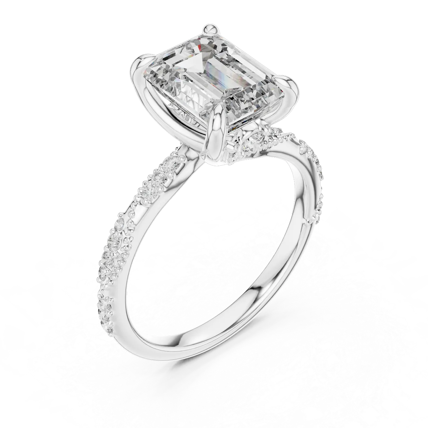 Bague de fiançailles Iris 1,75 ct en or blanc 18 carats, diamant taille émeraude, vue 2