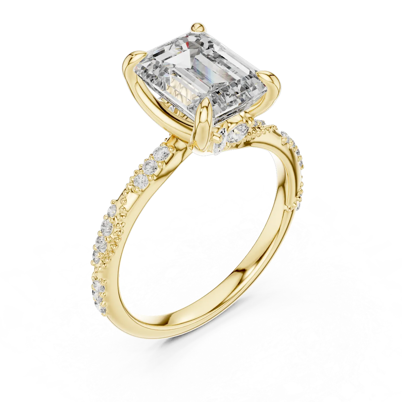 Bague de fiançailles Iris 1,75 ct en or jaune 18 carats, diamant taille émeraude, vue 2