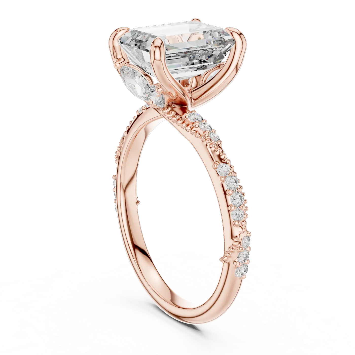 Bague de fiançailles Iris 1,75 ct en or rose 18 carats, diamant taille émeraude, vue 1