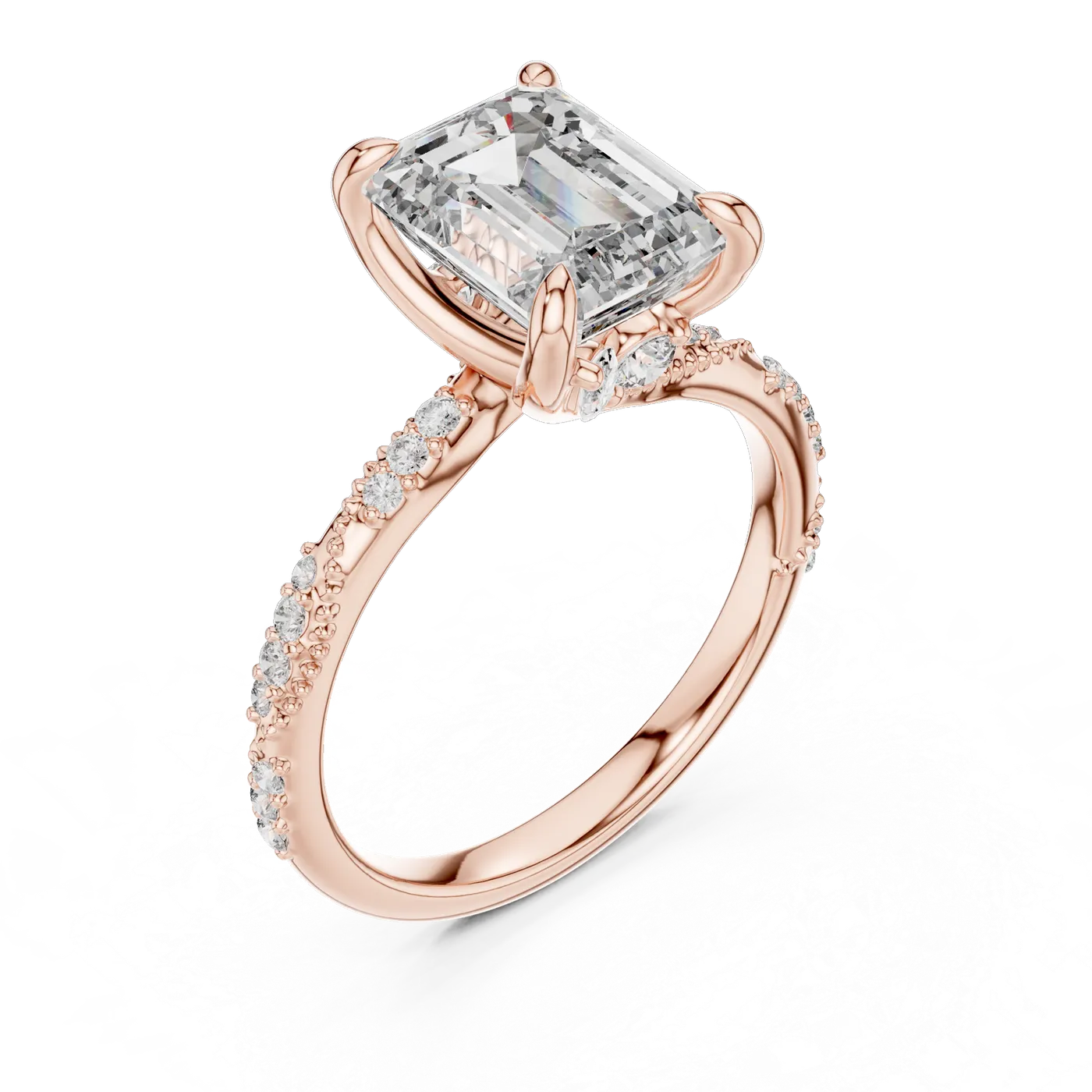 Bague de fiançailles Iris 1,75 ct en or rose 18 carats, diamant taille émeraude, vue 2