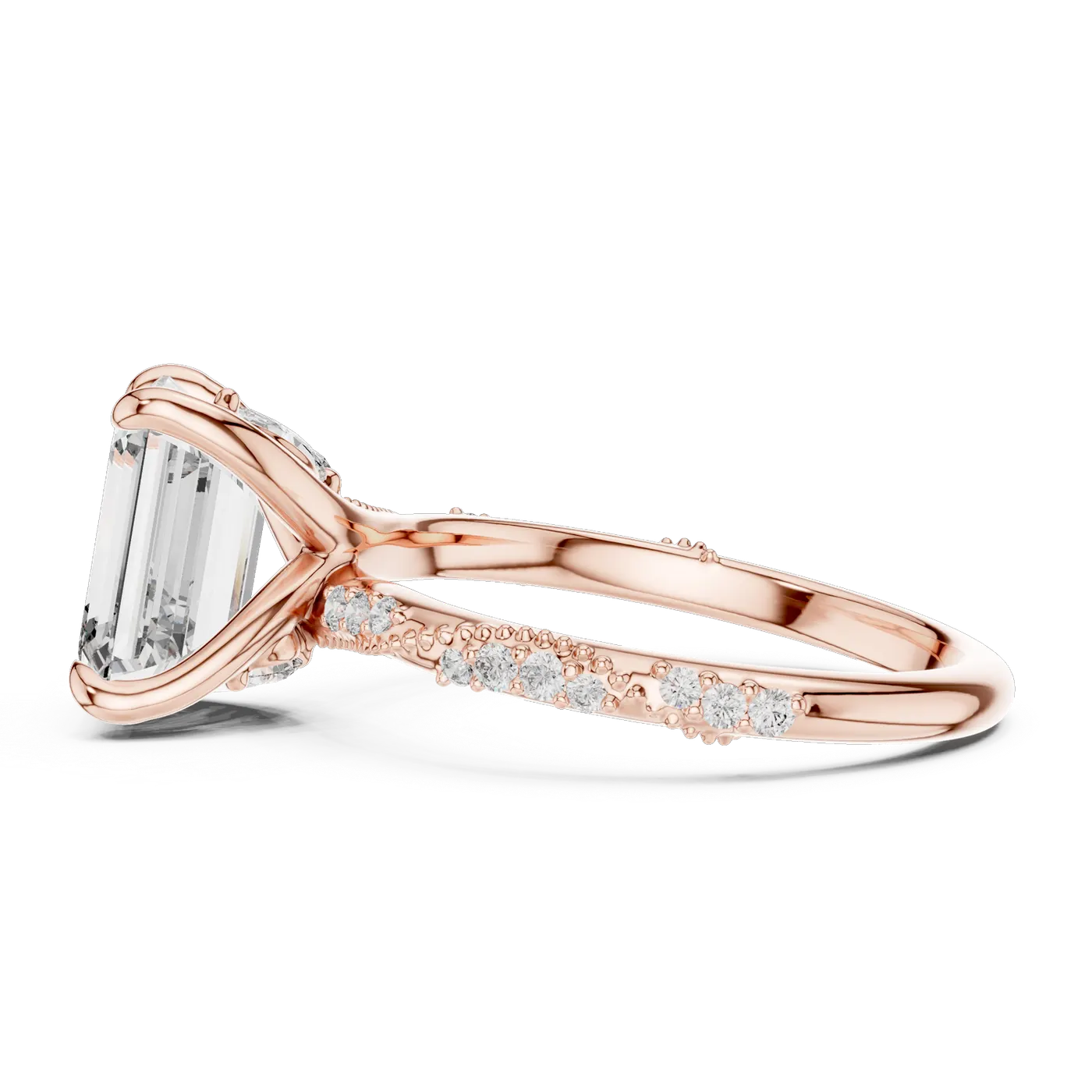 Bague de fiançailles Iris 1,75 ct en or rose 18 carats, diamant taille émeraude, vue 3