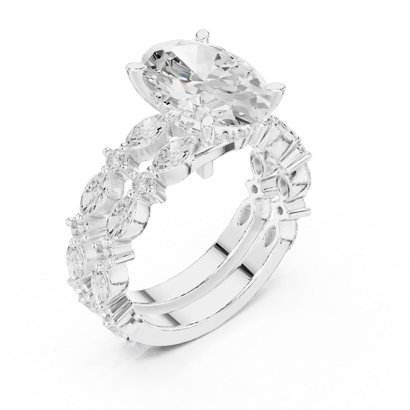 Bague de fiançailles Magnolia 3,05 ct en or blanc 18 carats, diamant ovale, vue 2