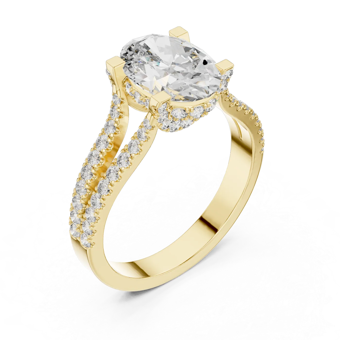 Bague de fiançailles Magnolia 1,51 ct en or jaune 18 carats, diamant ovale, vue 2