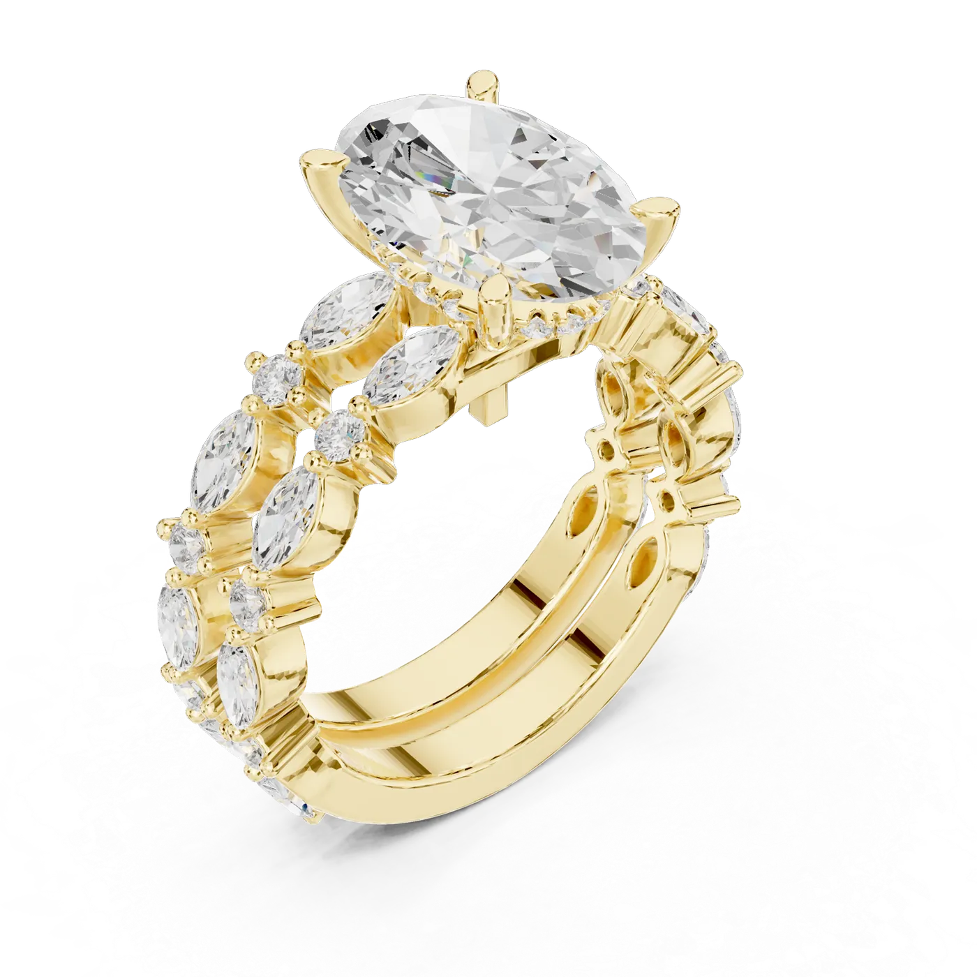 Bague de fiançailles Magnolia 3,05 ct en or jaune 18 carats, diamant ovale, vue 2