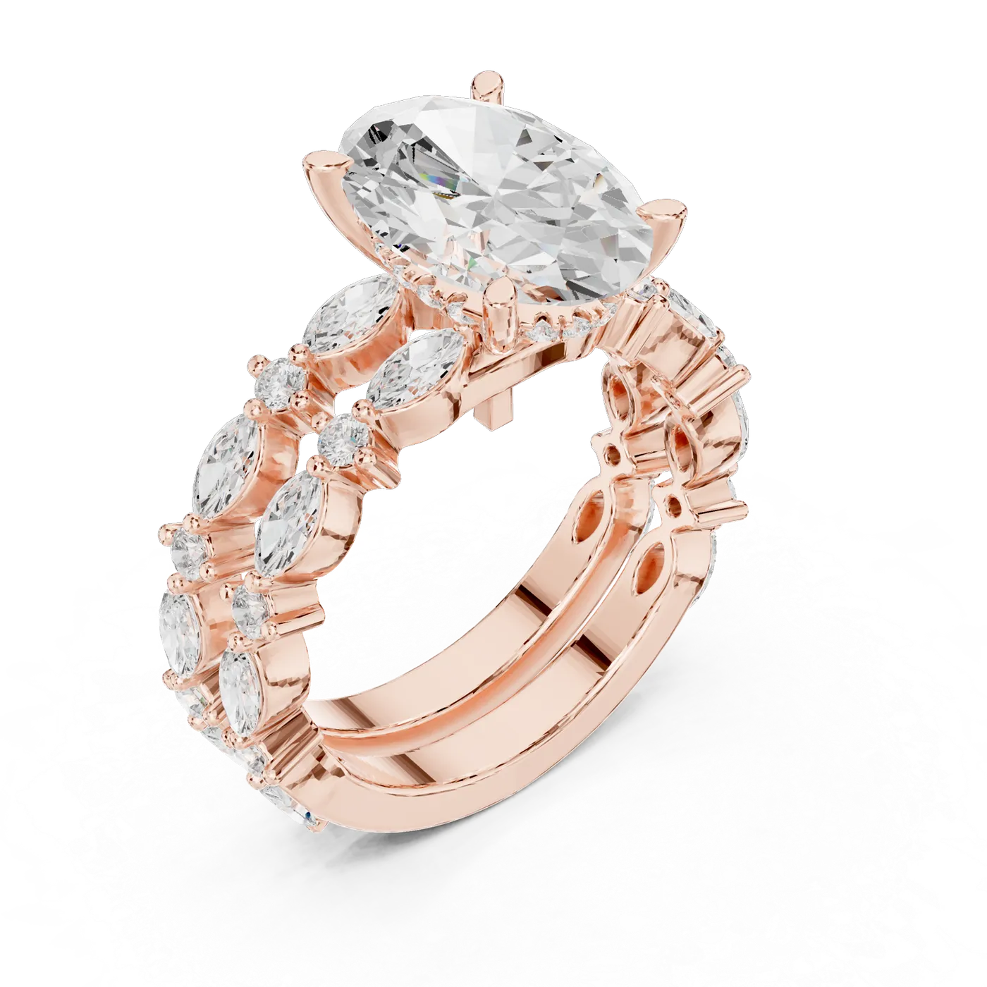 Bague de fiançailles Magnolia 3,05 ct en or rose 18 carats, diamant ovale, vue 2