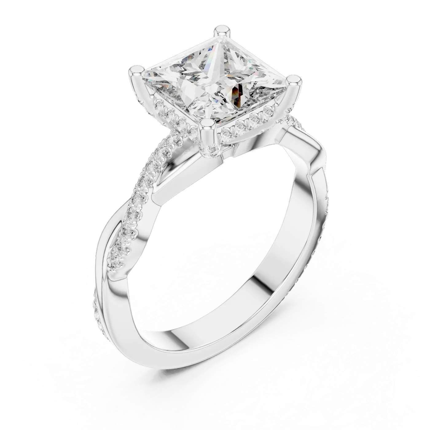 Bague de fiançailles Camélia 1,90 ct en or blanc 18 carats, diamant princesse, vue 2