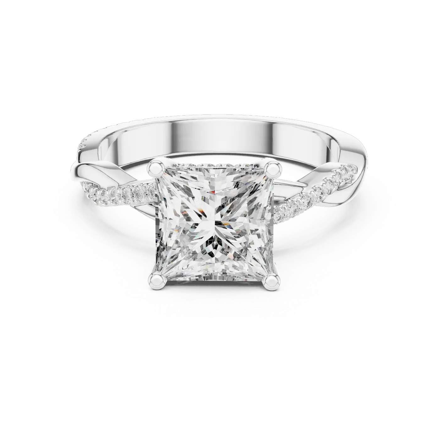 Bague de fiançailles Camélia 1,90 ct en or blanc 18 carats, diamant princesse, vue 4