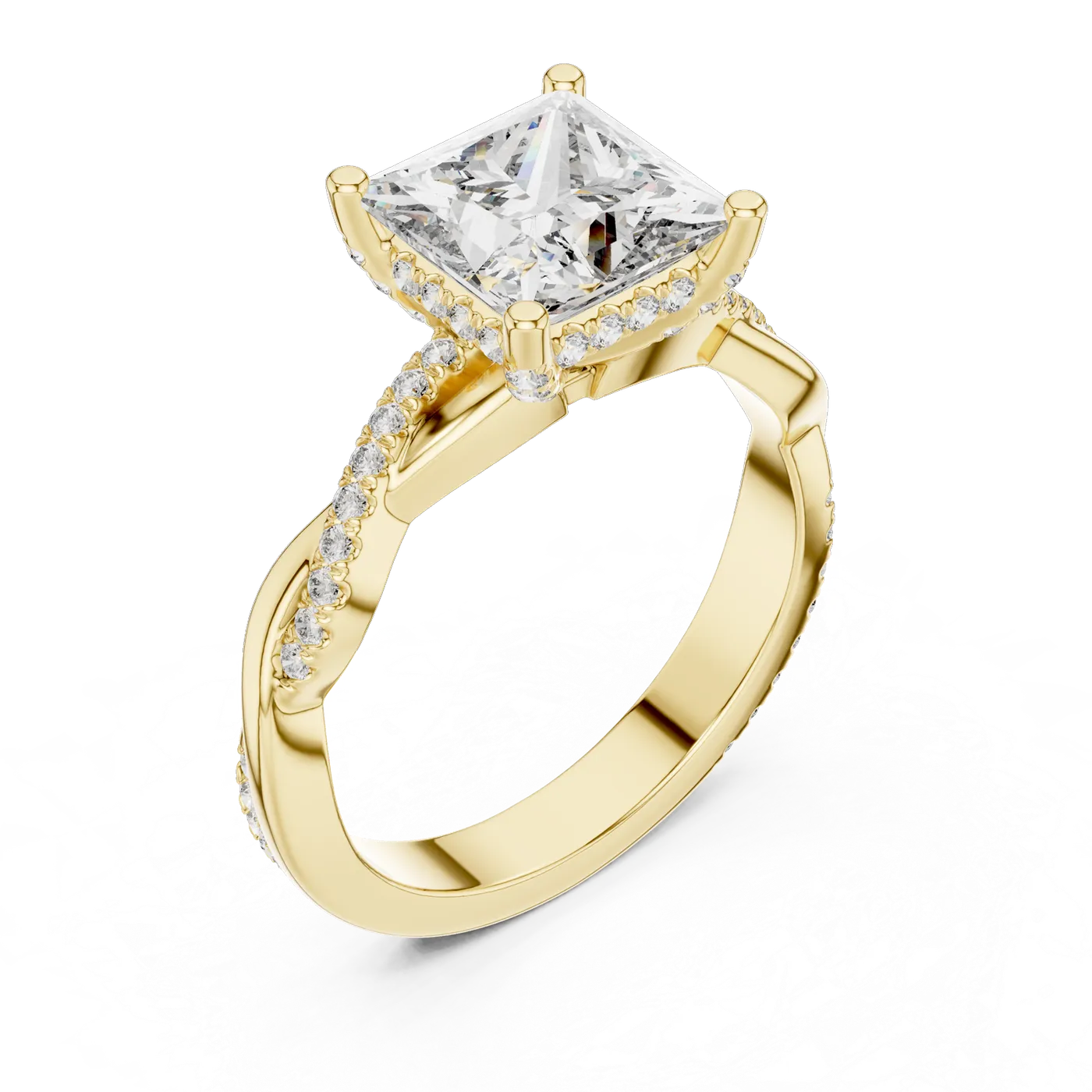 Bague de fiançailles Camélia 1,90 ct en or jaune 18 carats, diamant princesse, vue 2
