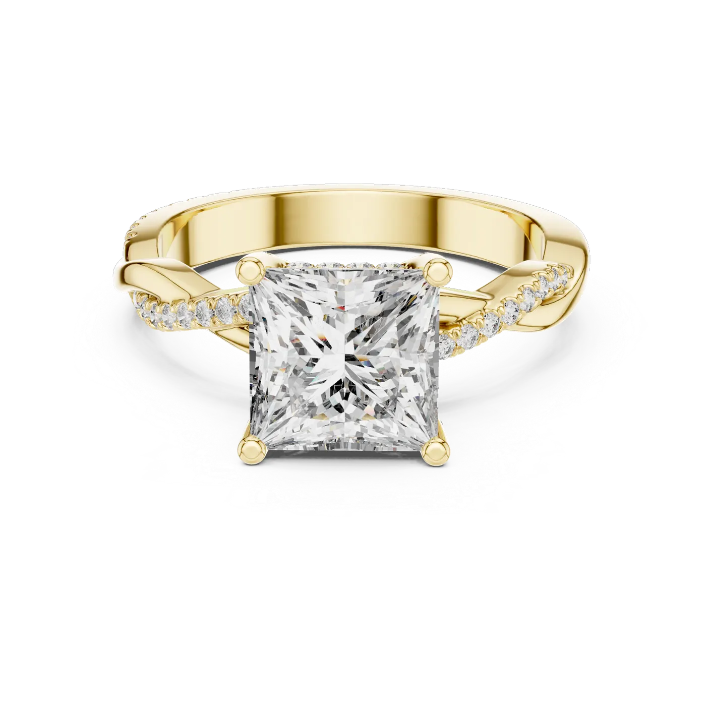 Bague de fiançailles Camélia 1,90 ct en or jaune 18 carats, diamant princesse, vue 4