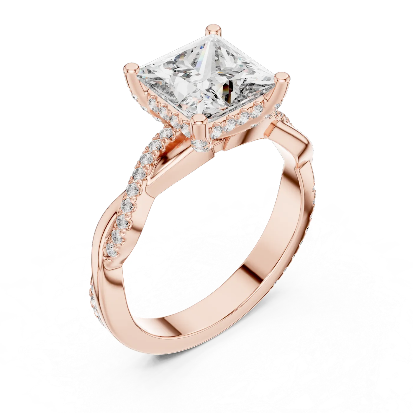 Bague de fiançailles Camélia 1,90 ct en or rose 18 carats, diamant princesse, vue 2