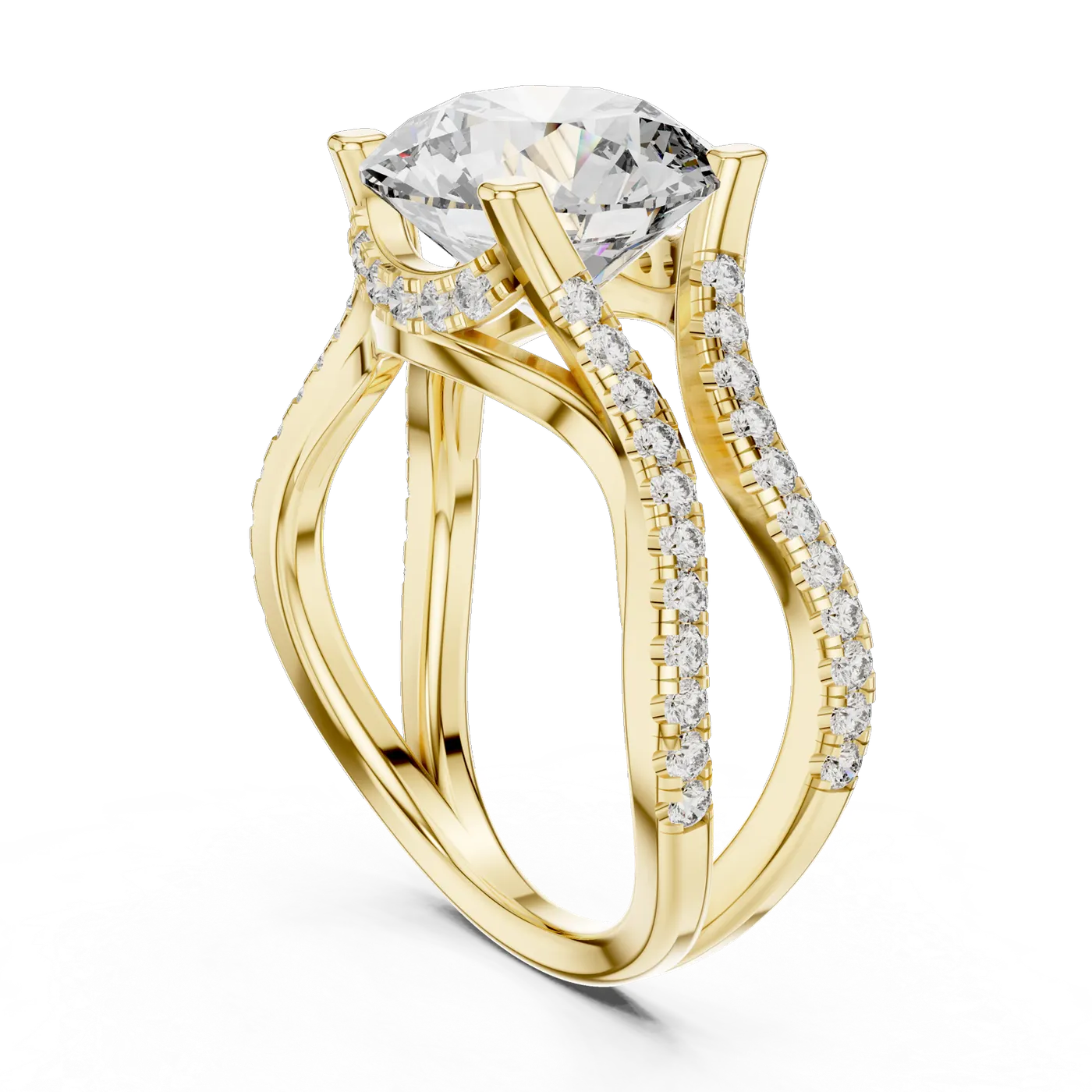 Bague de fiançailles Marguerite 3,53 ct en or jaune 18 carats, diamant rond, vue 1