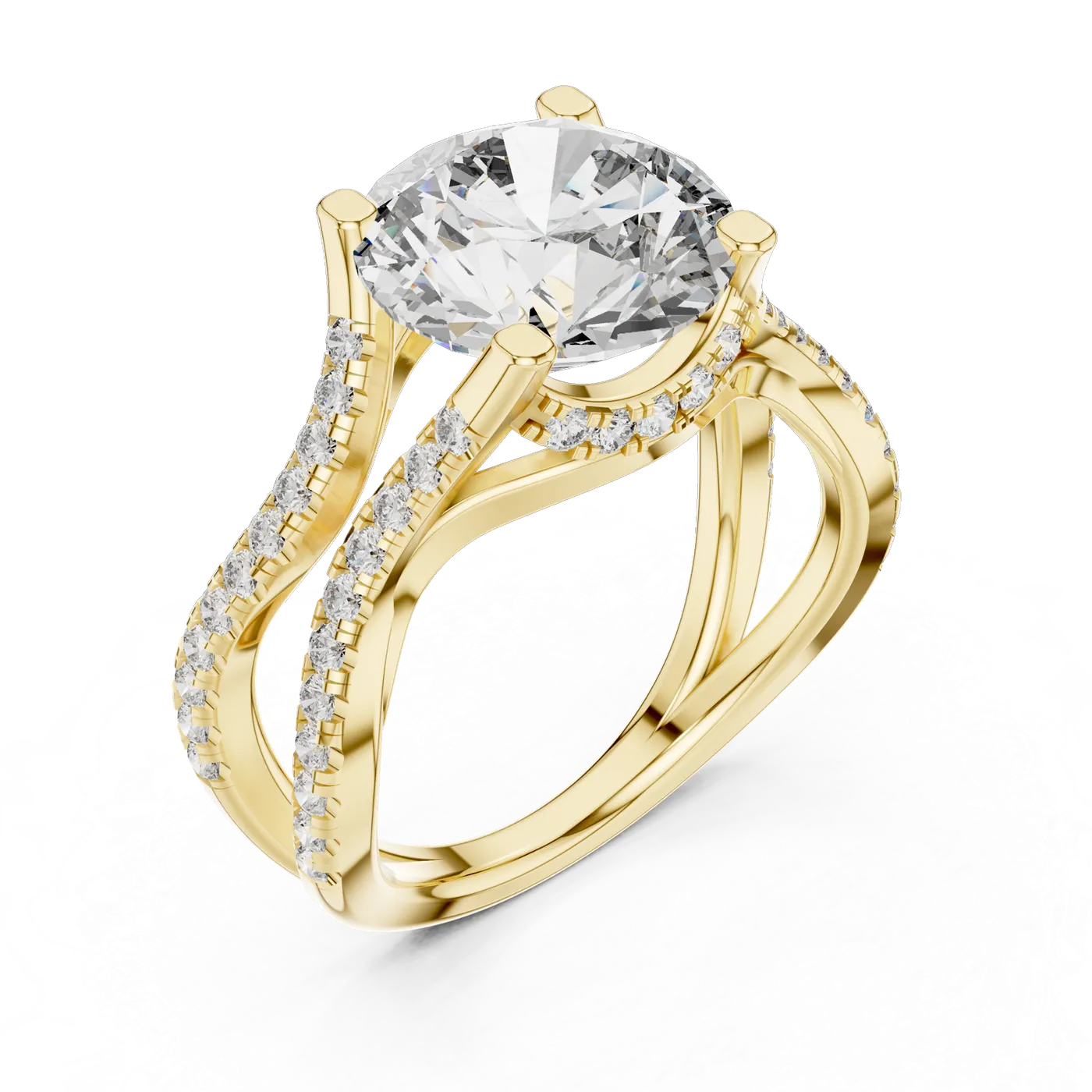 Bague de fiançailles Marguerite 3,53 ct en or jaune 18 carats, diamant rond, vue 2