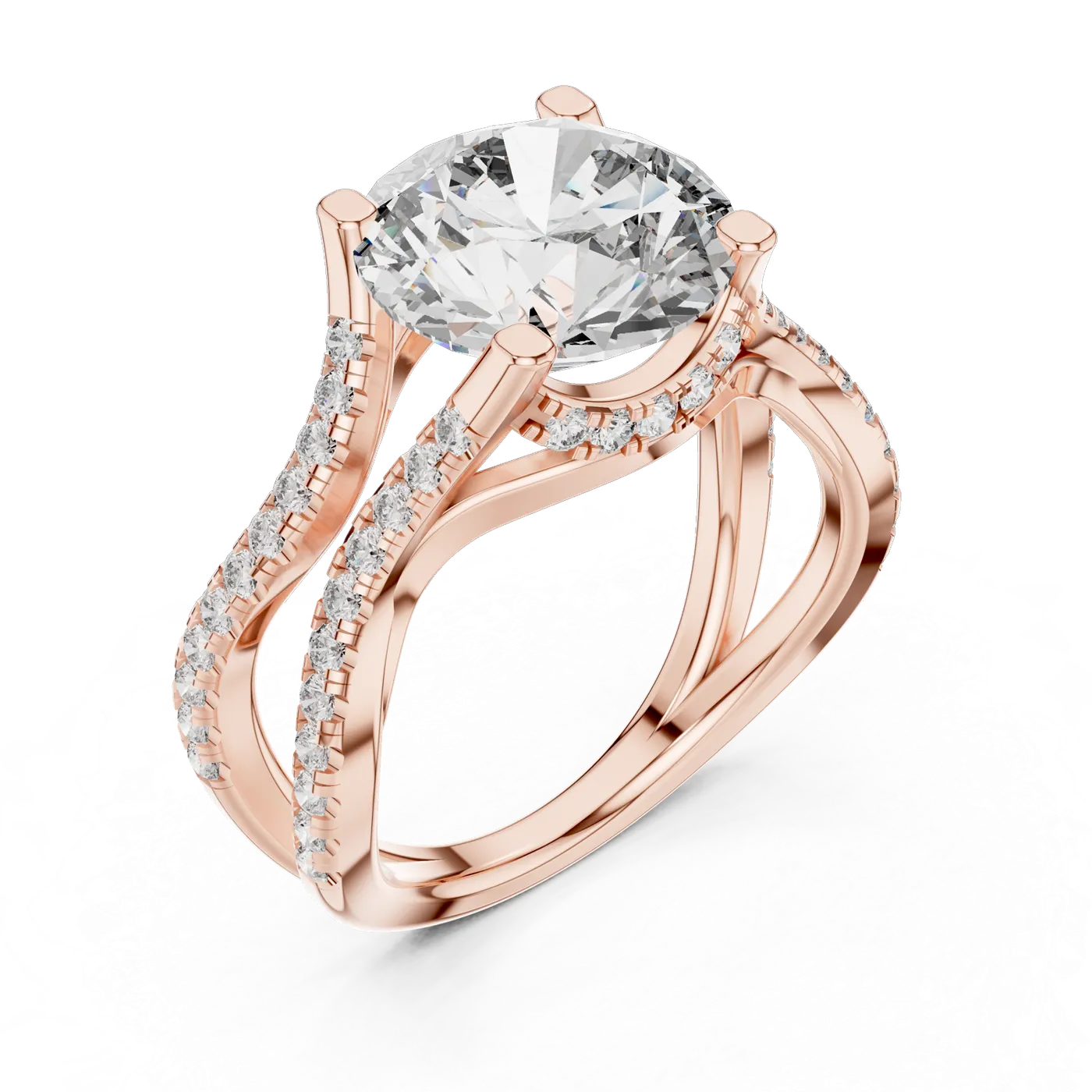 Bague de fiançailles Marguerite 3,53 ct en or rose 18 carats, diamant rond, vue 2